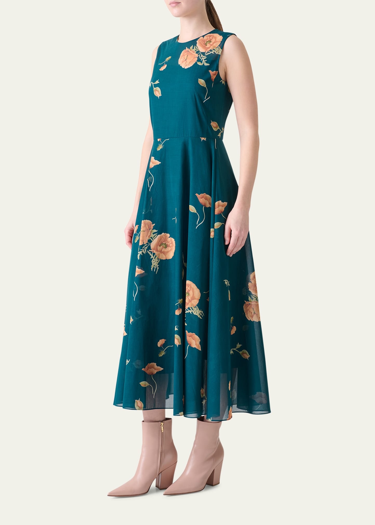 Anemone Print Belted Fit-and-Flare Voile Dress - 4