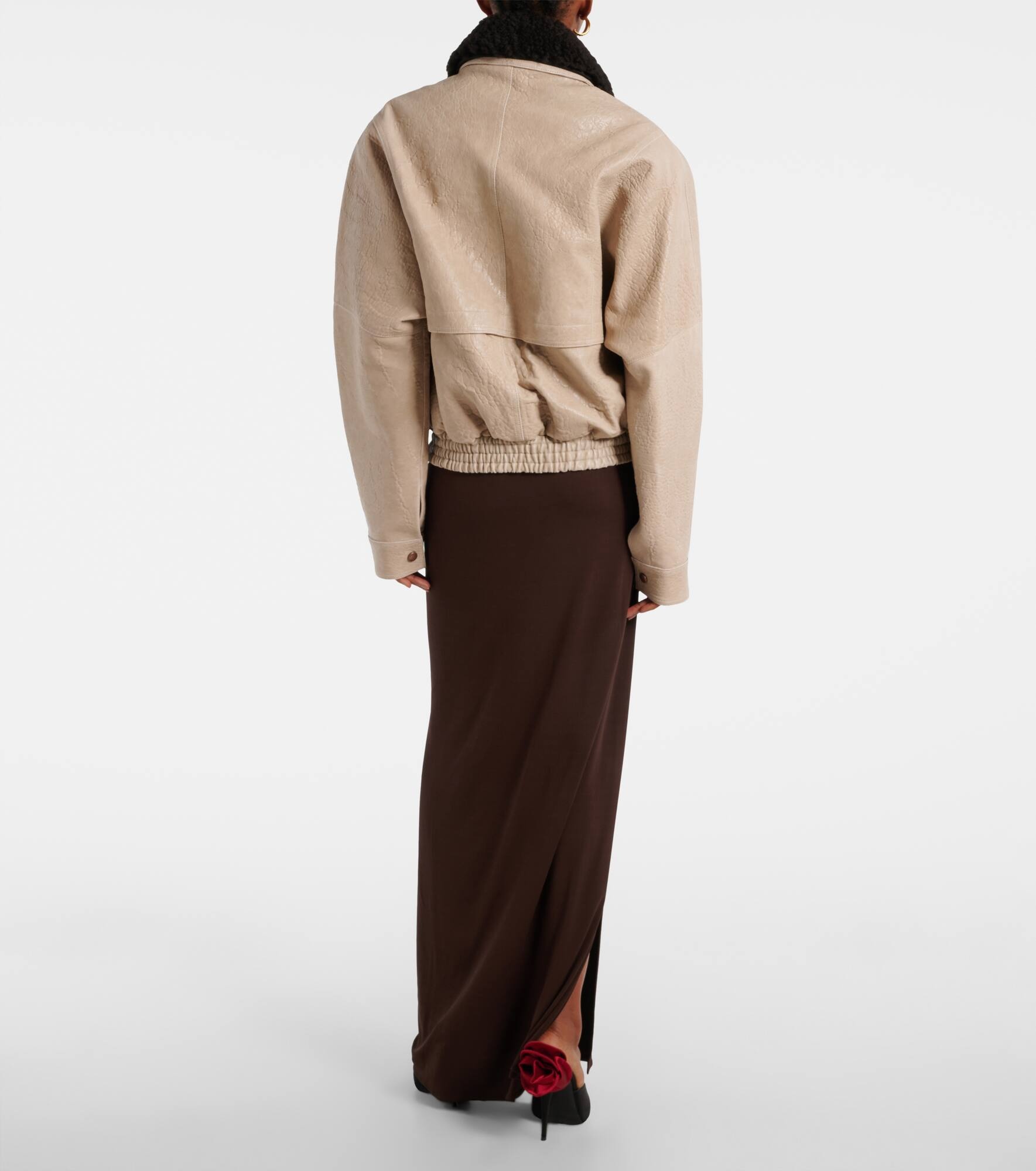 Shearling-trimmed leather jacket - 3