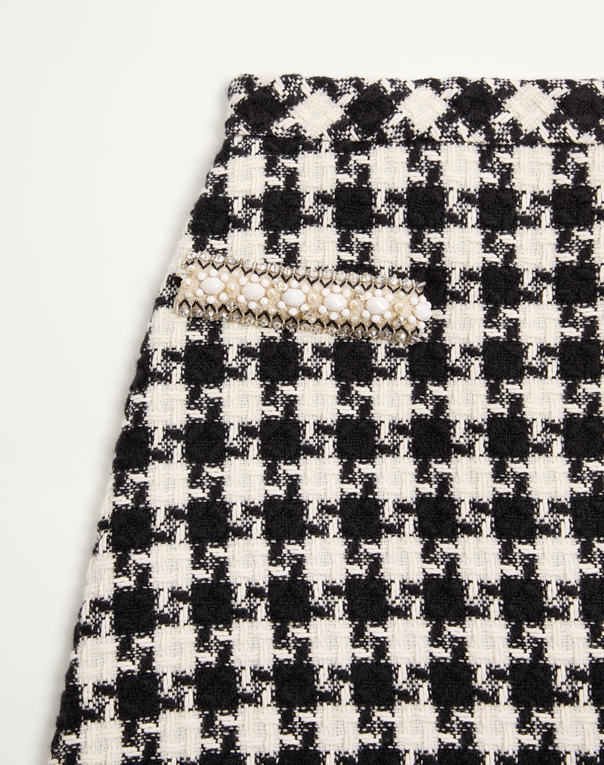 EMBROIDERED DAMIER LIGHT TWEED SKIRT - 8