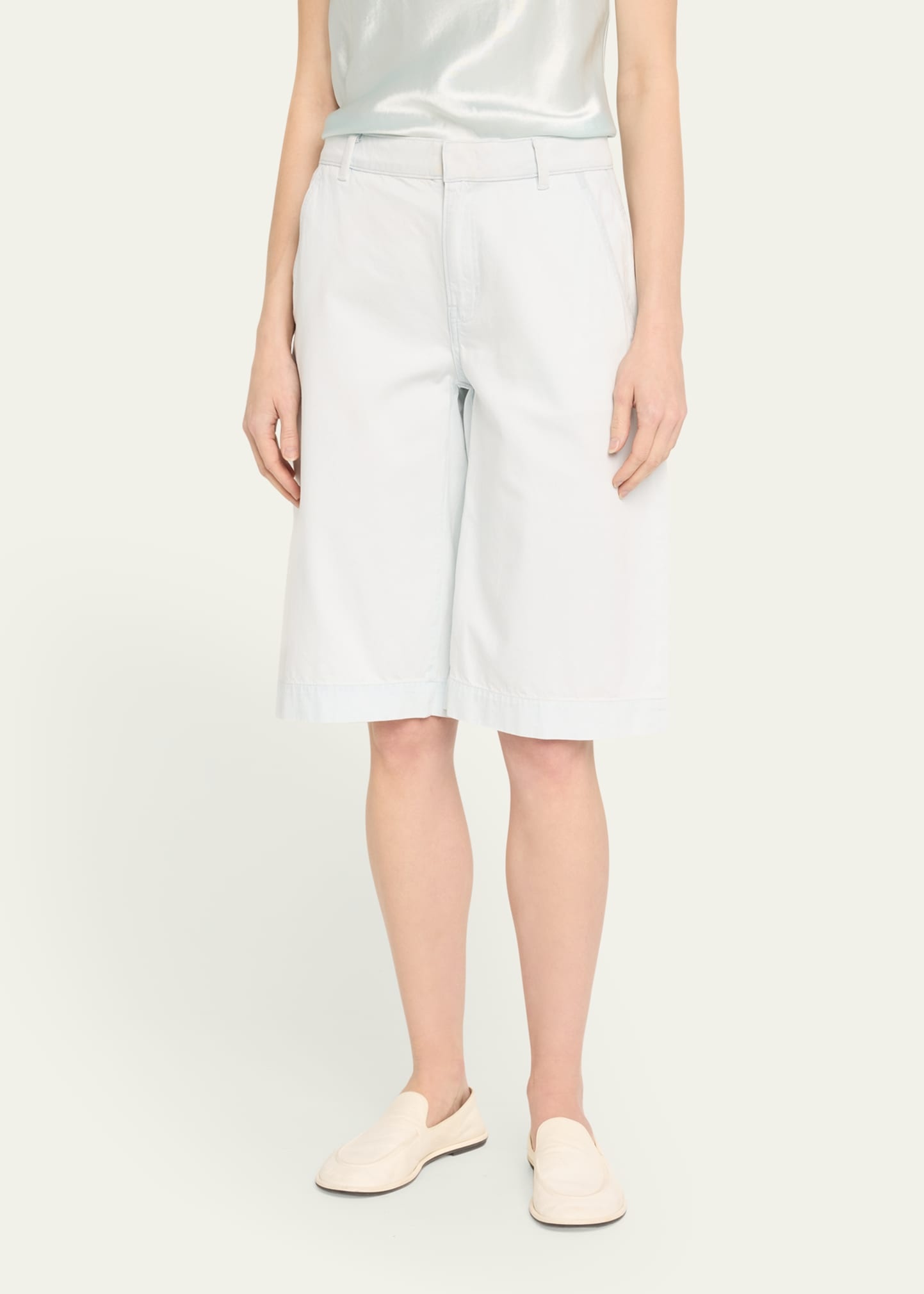 Relaxed Cotton Twill Long Shorts - 4