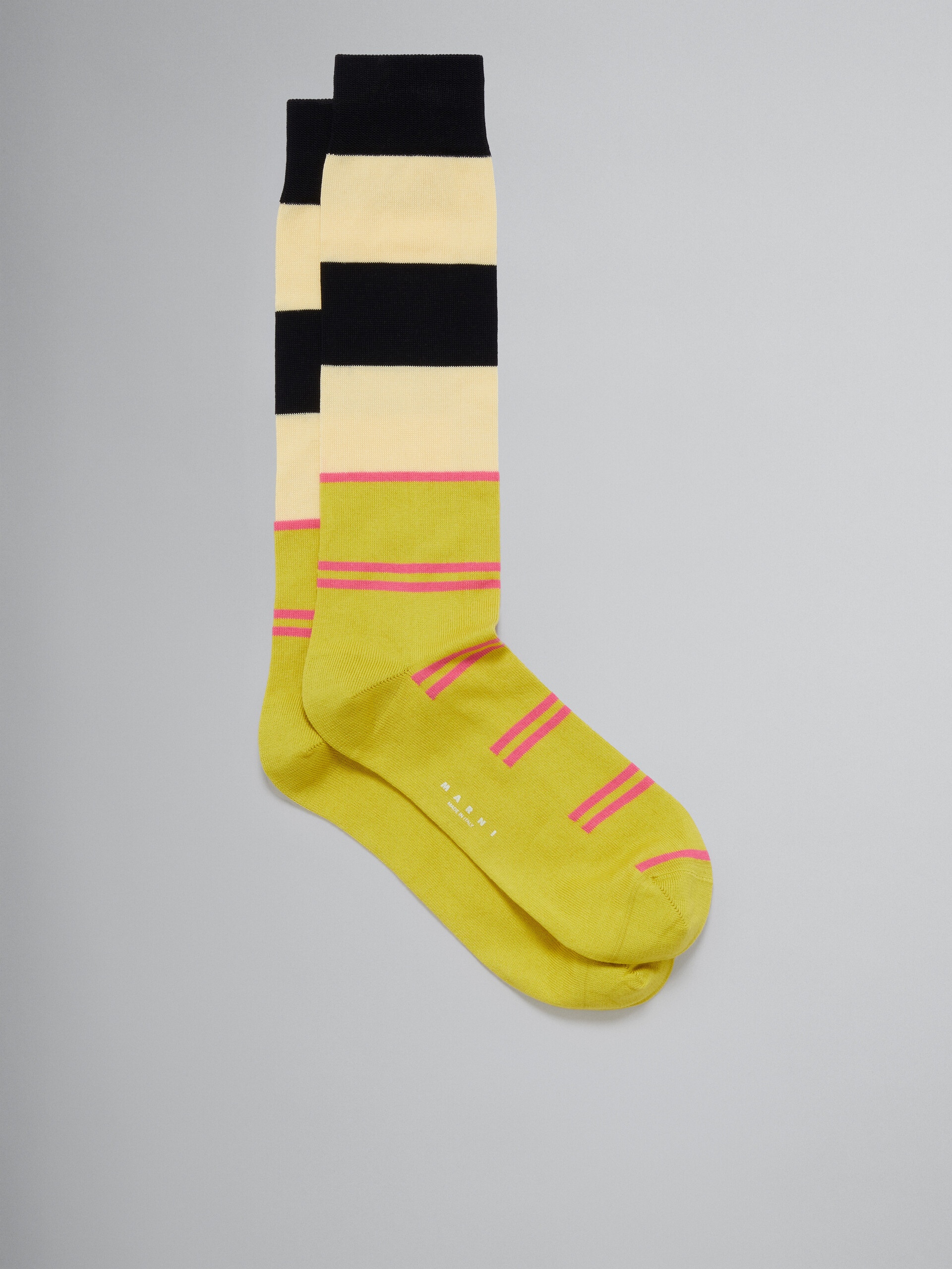 YELLOW COTTON AND NYLON SOCKS WITH MULTICOLOUR STRIPES - 1