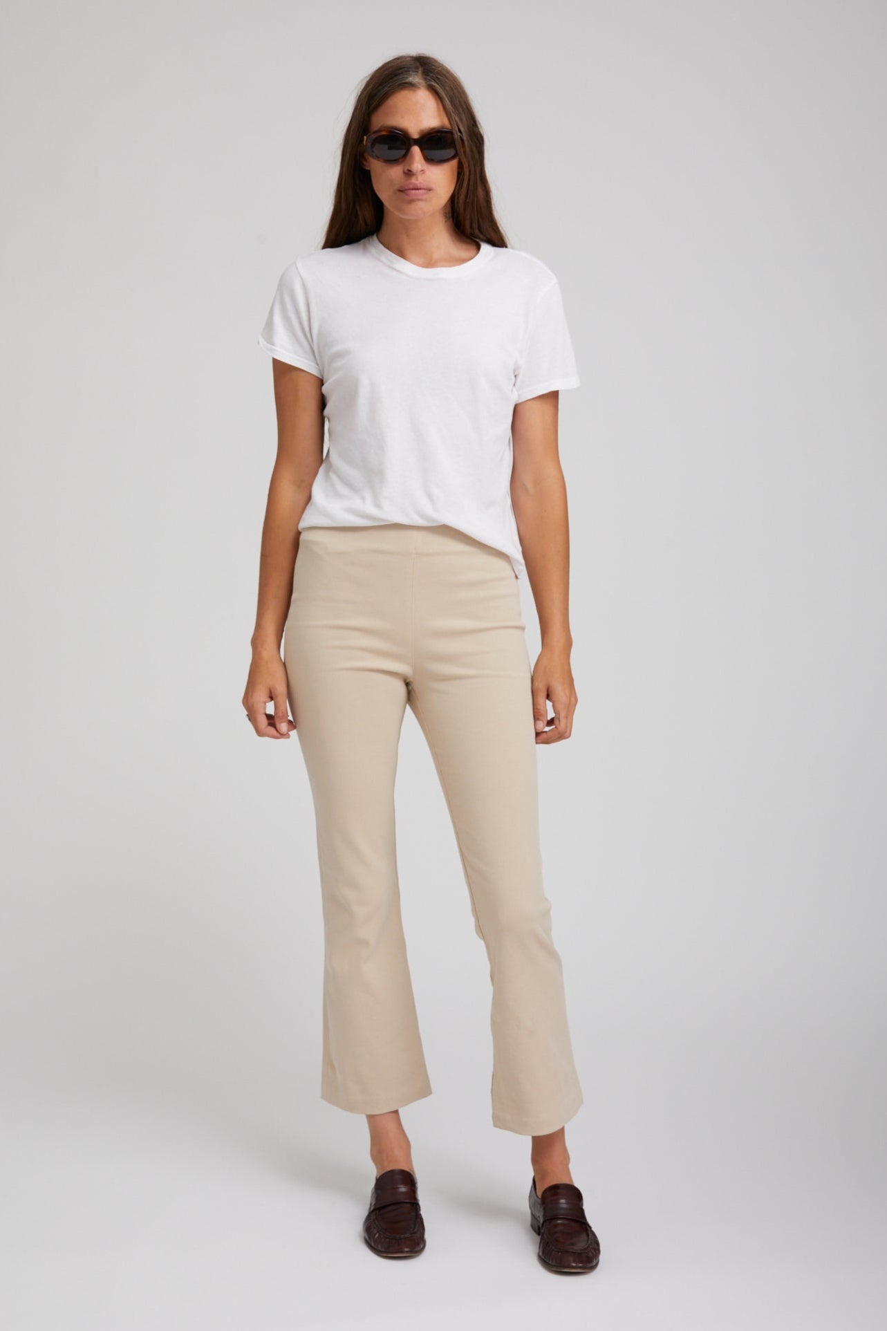 KHAKI TWILL CROP FLARE LEGGINGS - 5