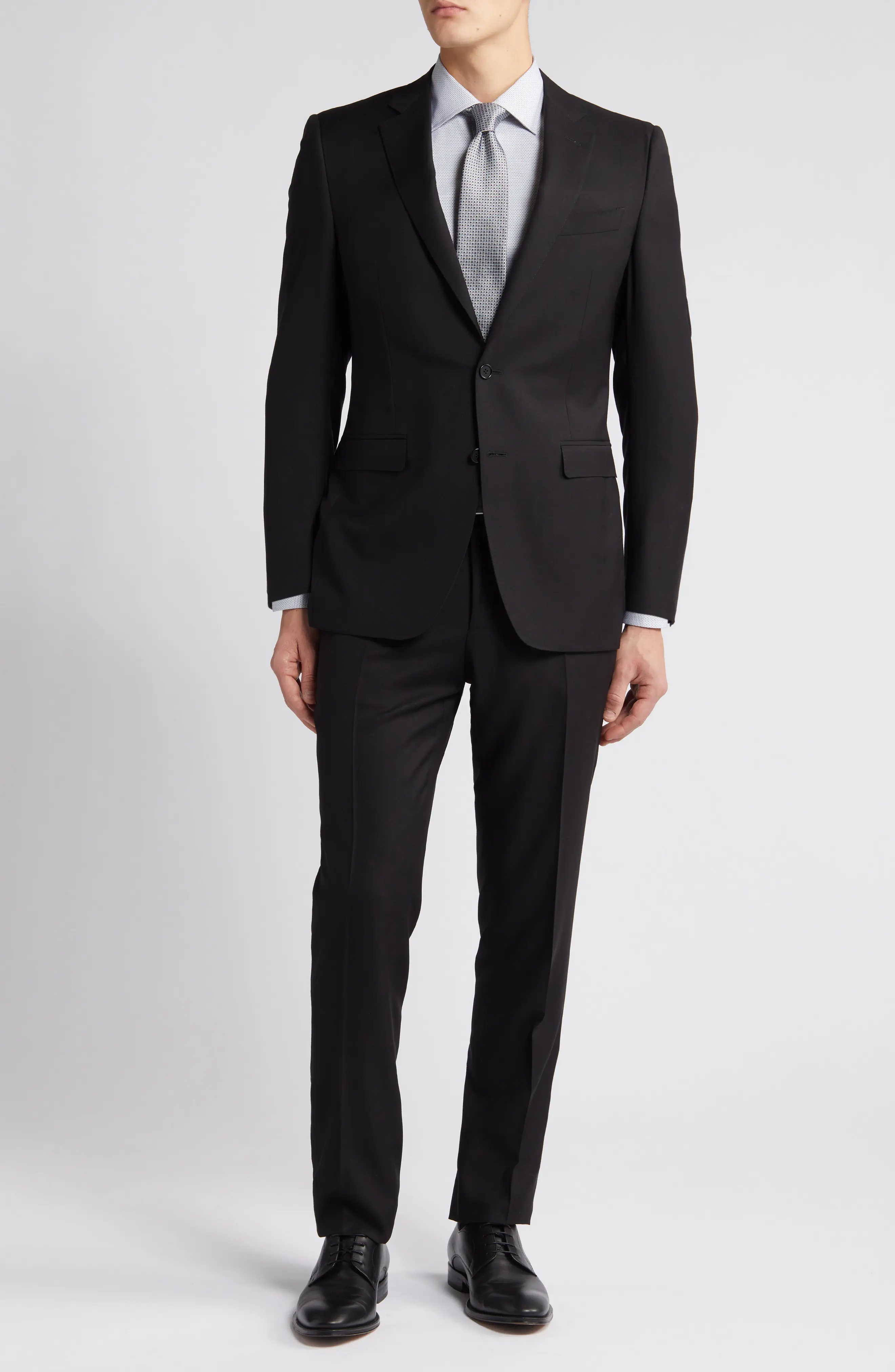 Milano Trim Fit Solid Black Wool Suit - 1