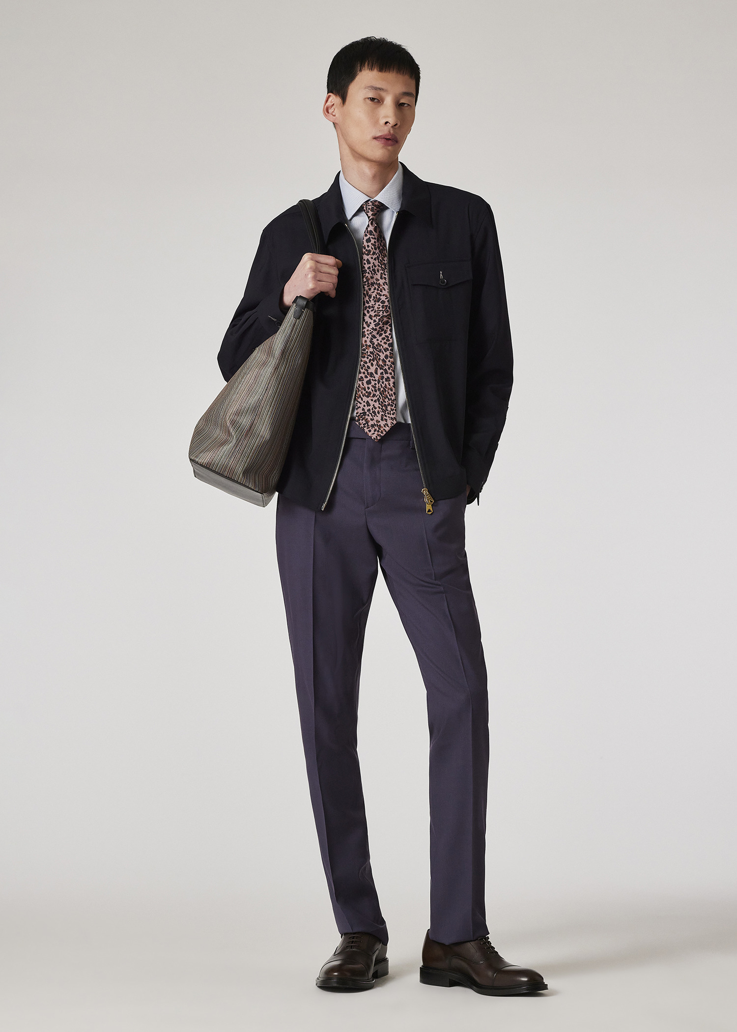 Dark Navy Bi-Stretch Wool Zip Jacket - 6