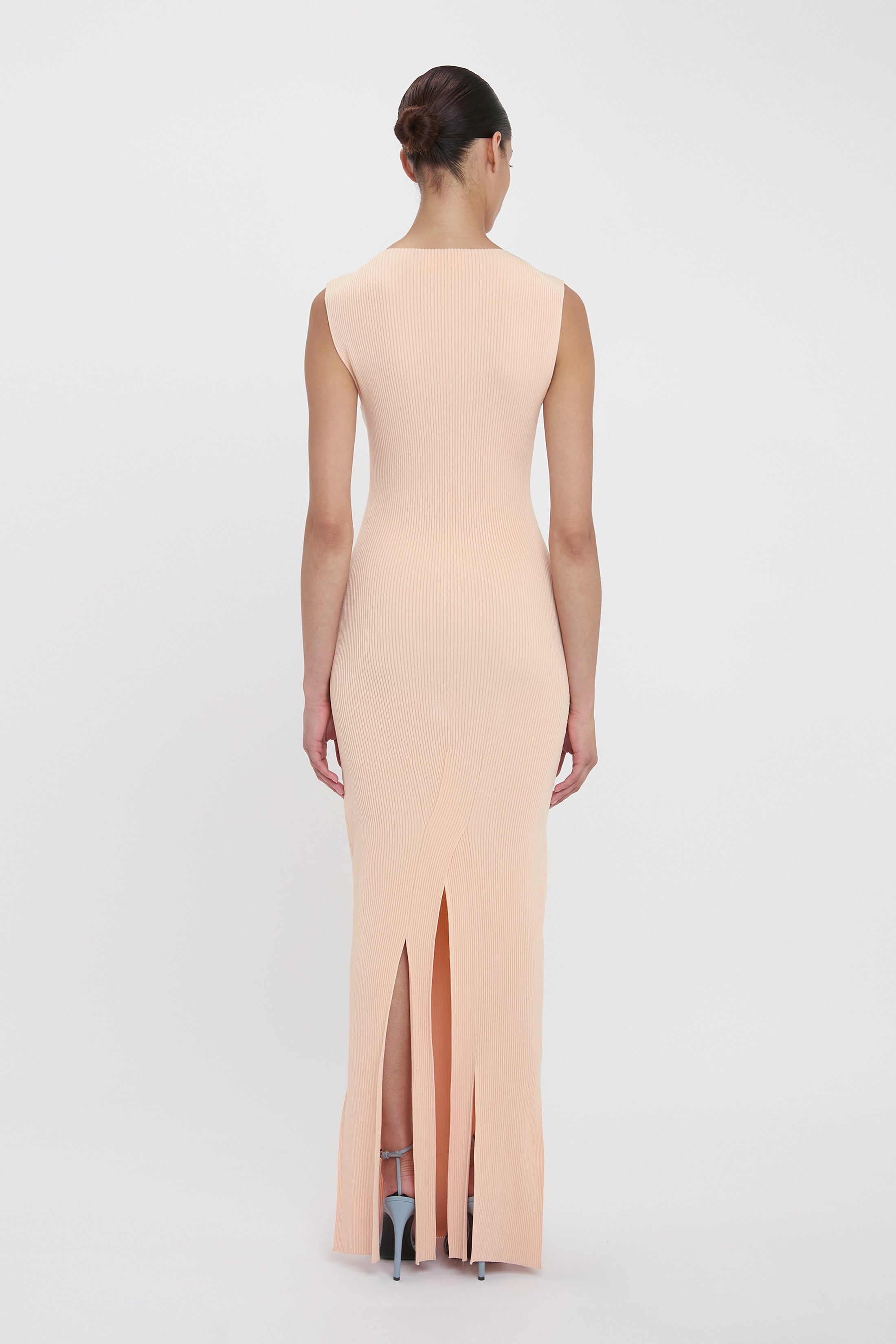 Plait Detail Sleeveless Dress In Pale Peach - 4