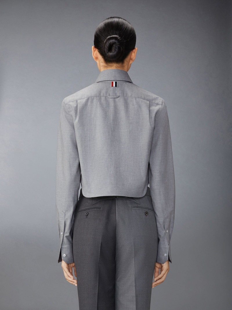 Stripe Cotton Flannel Classic Cropped Round Collar Shirt 3