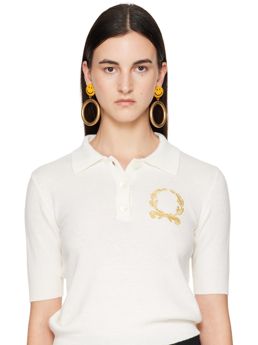 Gold Smiley Drop Earrings - 3
