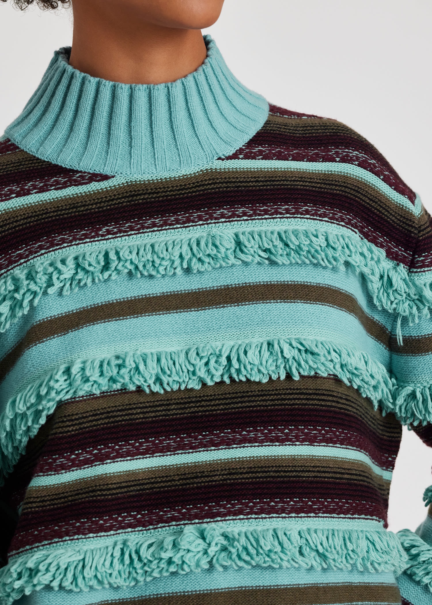 Stripe Fringe Trim Wool-Blend Sweater - 6