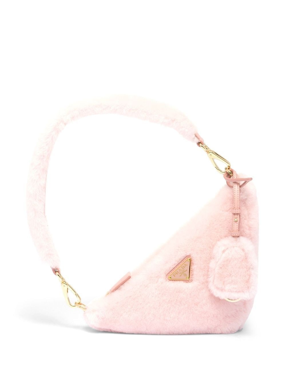 mini triangle logo shearling shoulder bag - 1