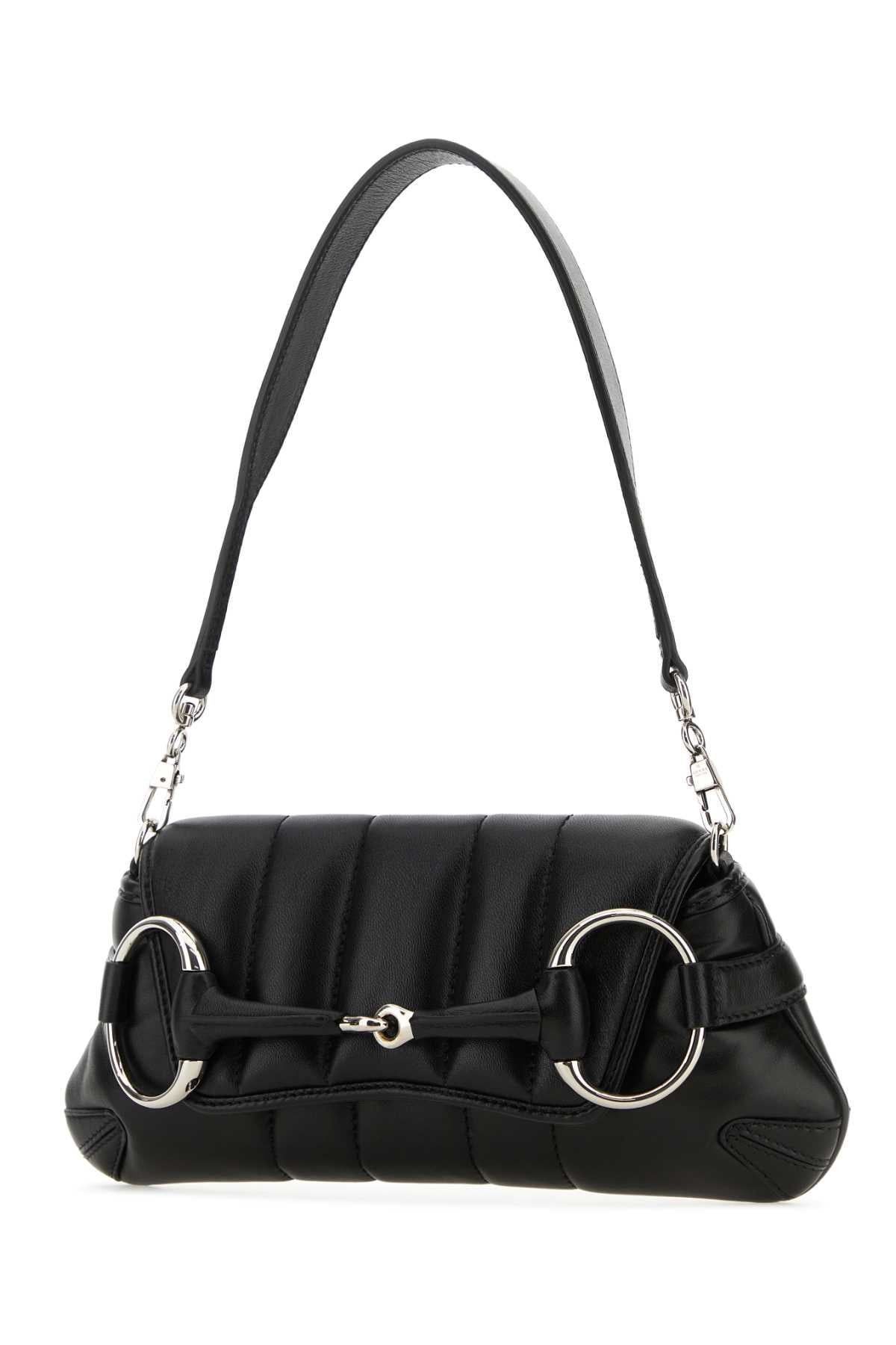 Gucci Women Black Small Gucci Horsebit Chain Leather Shoulder Bag - 2