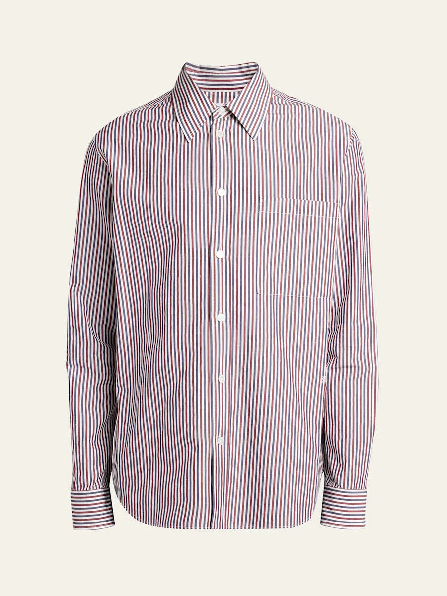 Men's Striped Poplin Dress Shirt - 1