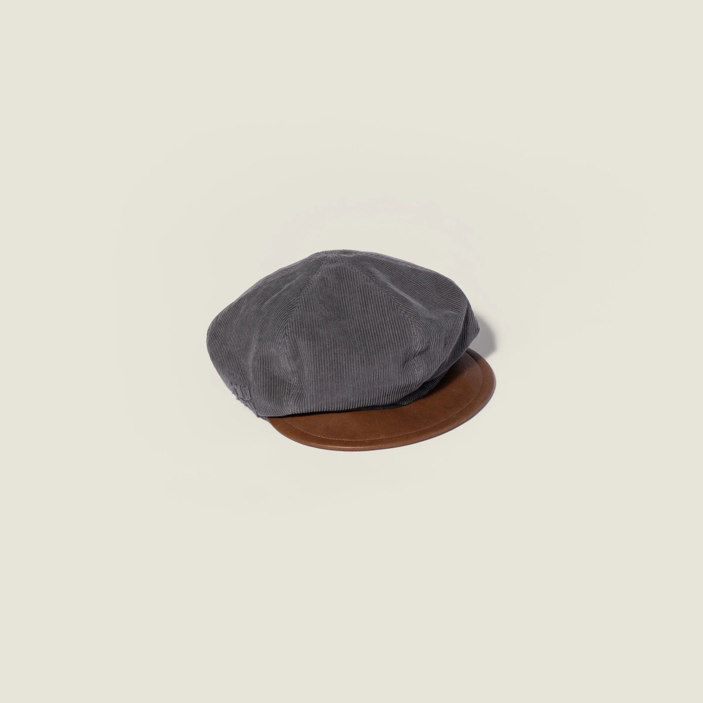 Corduroy and leather newsboy cap - 1