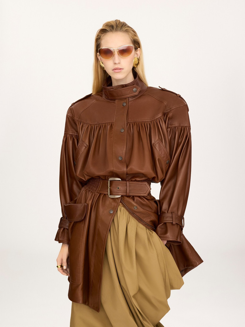 Chloé HIGH-NECK PUFF-SLEEVE COAT IN LEATHER outlook