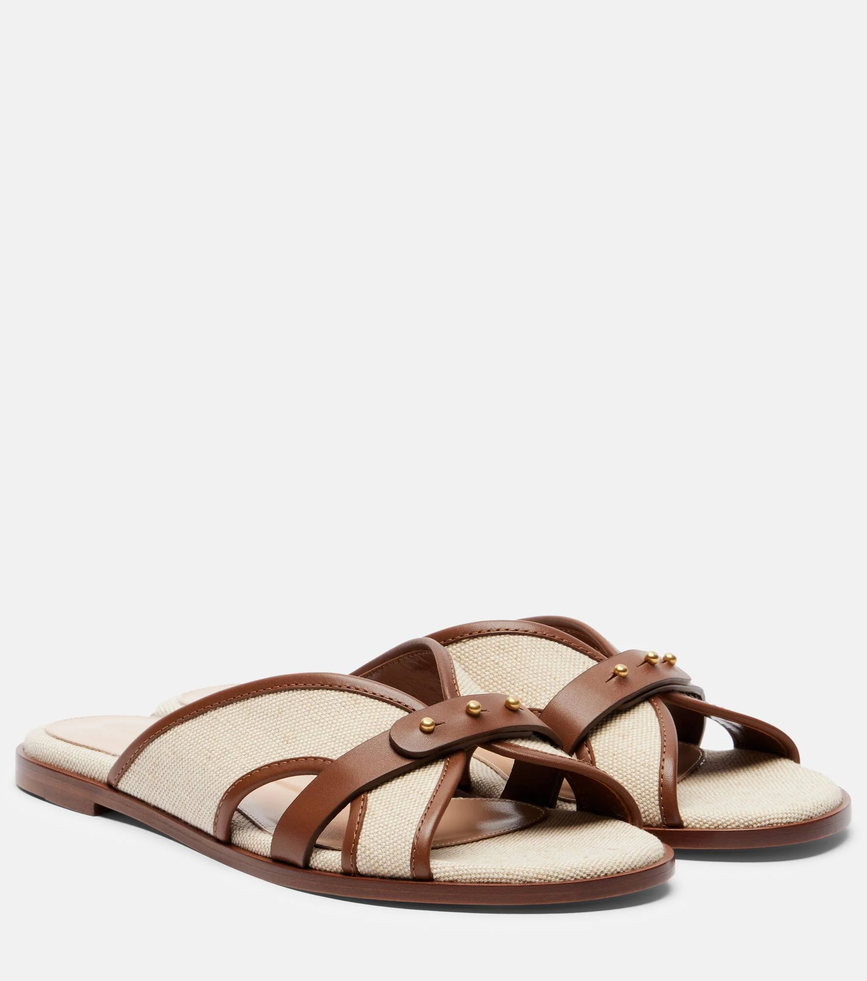 Leather-trimmed canvas slides - 1