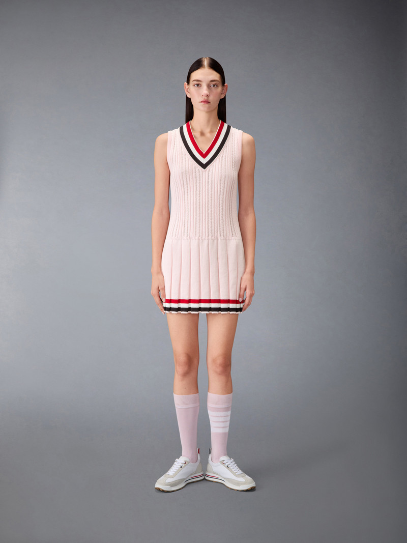 Thom Browne CRICKET RWB STRIPE BABY LADDER CABLE MINI DRESS outlook