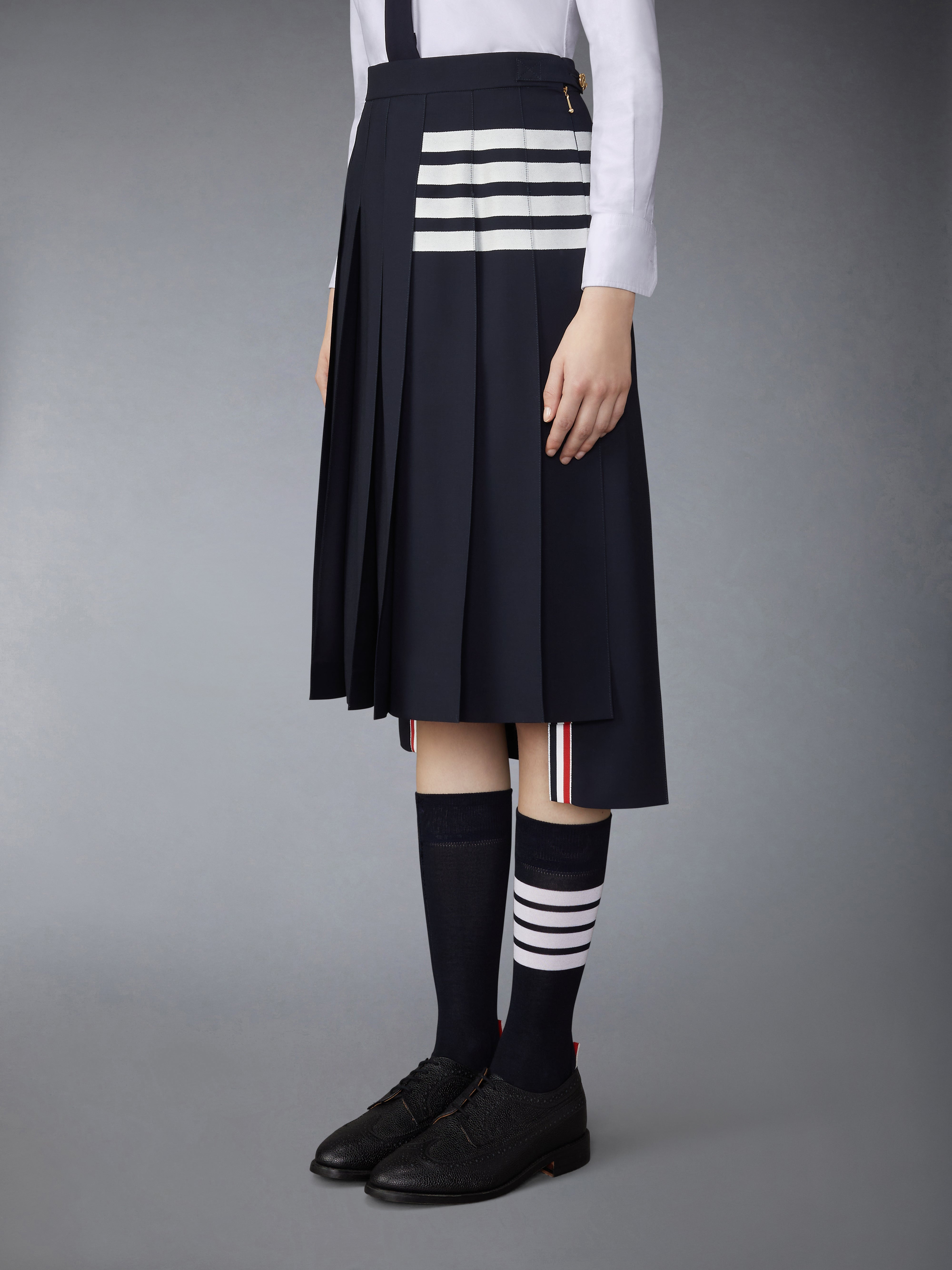PLAIN WEAVE 4-BAR MIDI PLEATED SKIRT - 3