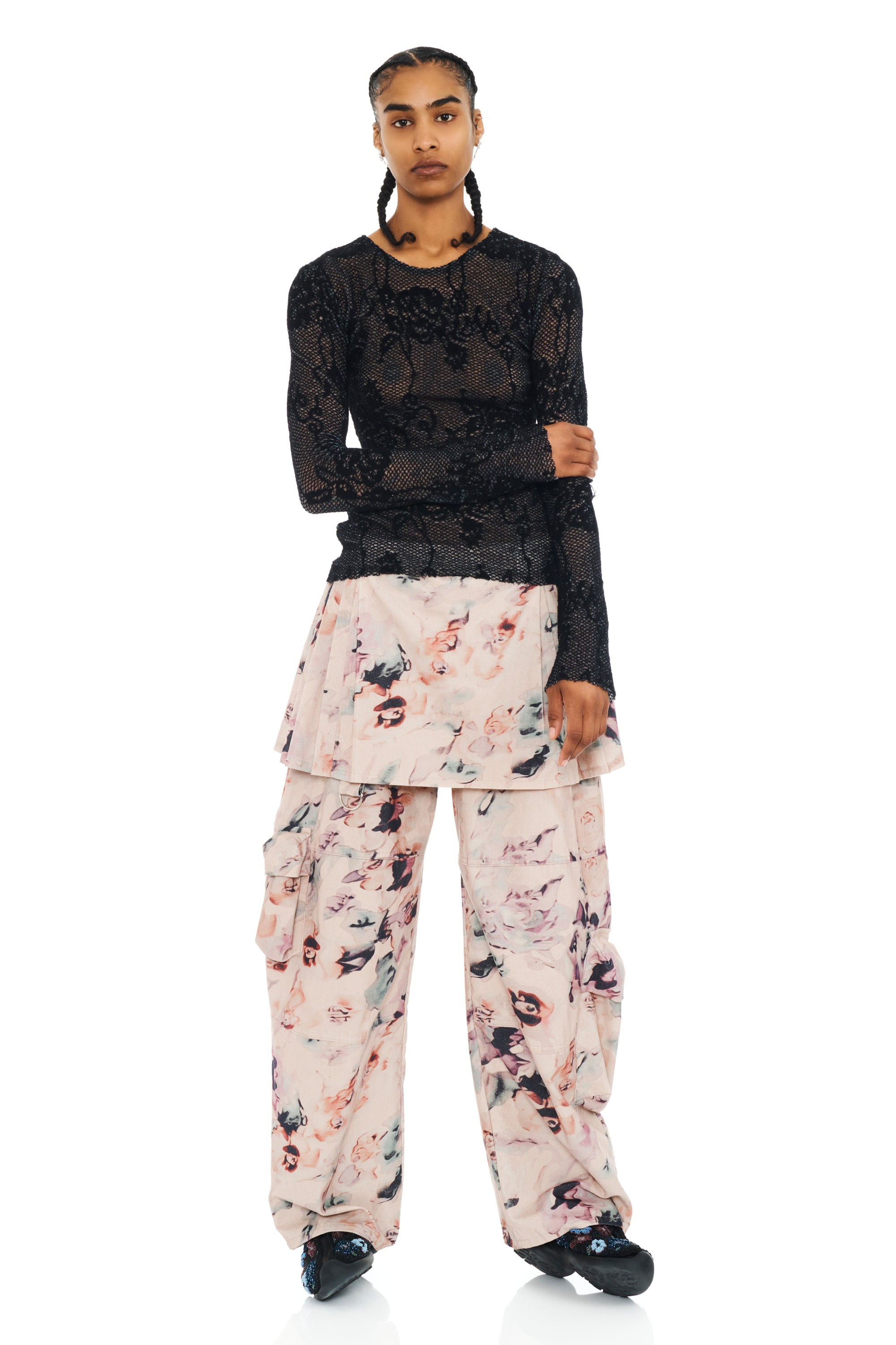 BLACK KNIT LACE CARDIO CREW SWEATER - 5