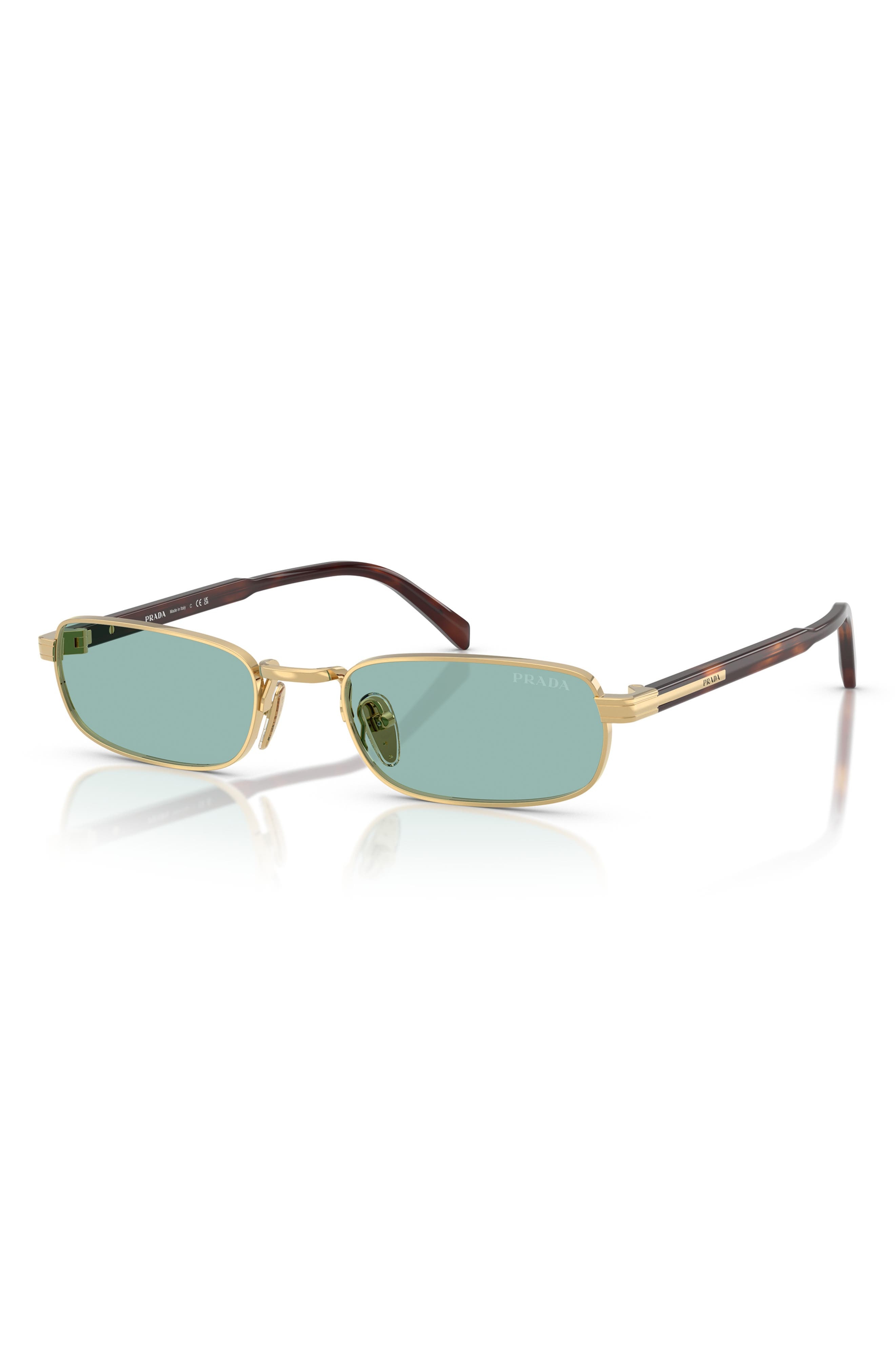 Prada 54mm Rectangular Sunglasses in Gold /Petrol Green at Nordstrom - 2
