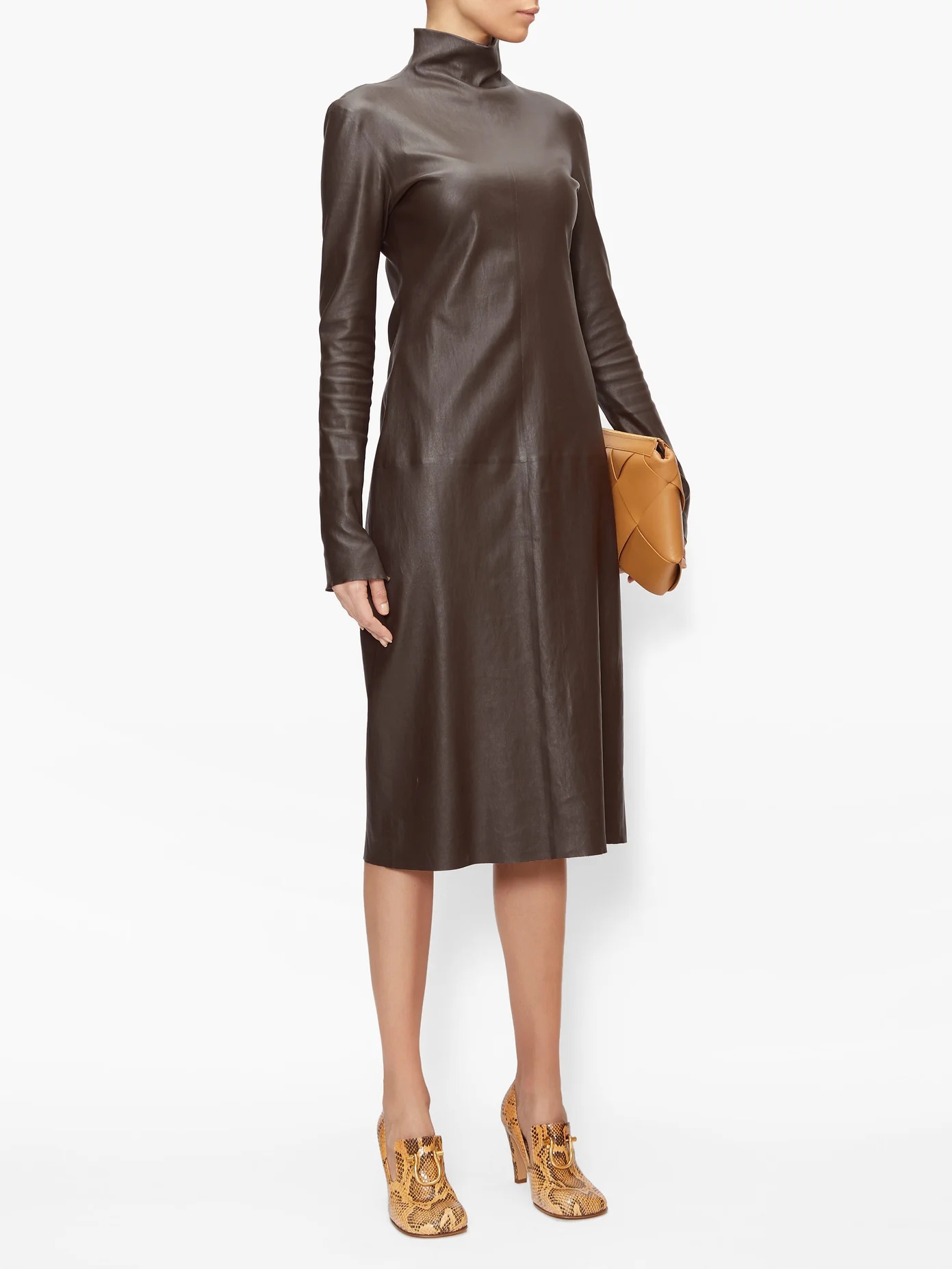 High-neck leather midi dress - 3