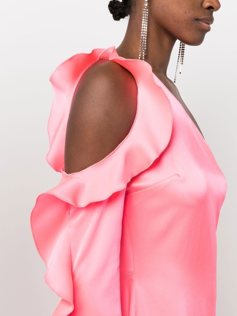 asymmetric ruffle-trim satin dress - 5