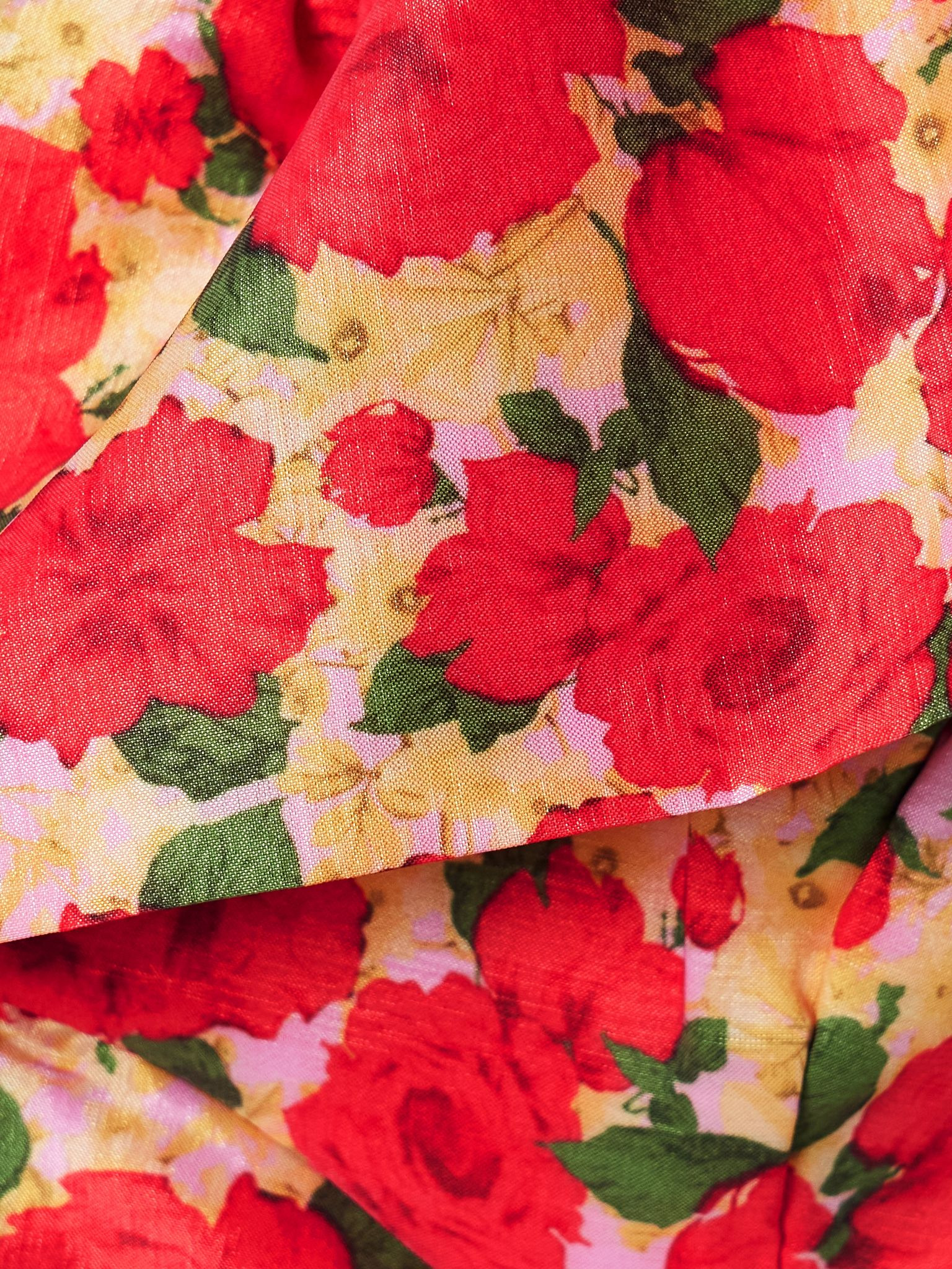 Yazmeen one-shoulder ruffled floral-print taffeta top Red - 5