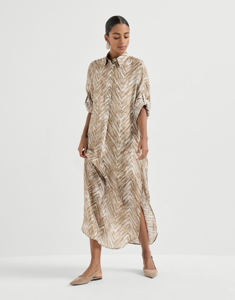 Silk chevron print pongee dress 2