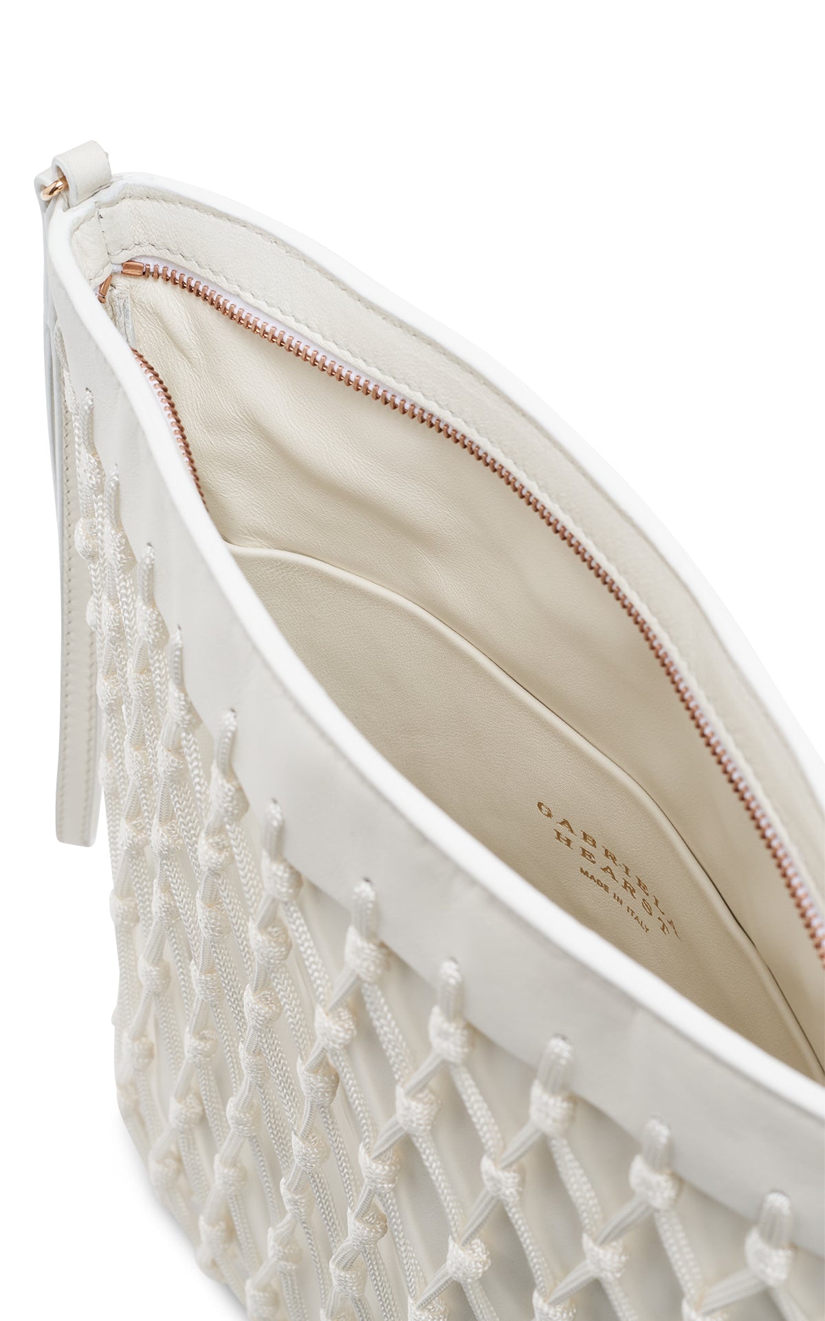 Naila Fringe Pouch in Ivory Nappa Leather & Silk Macrame - 3