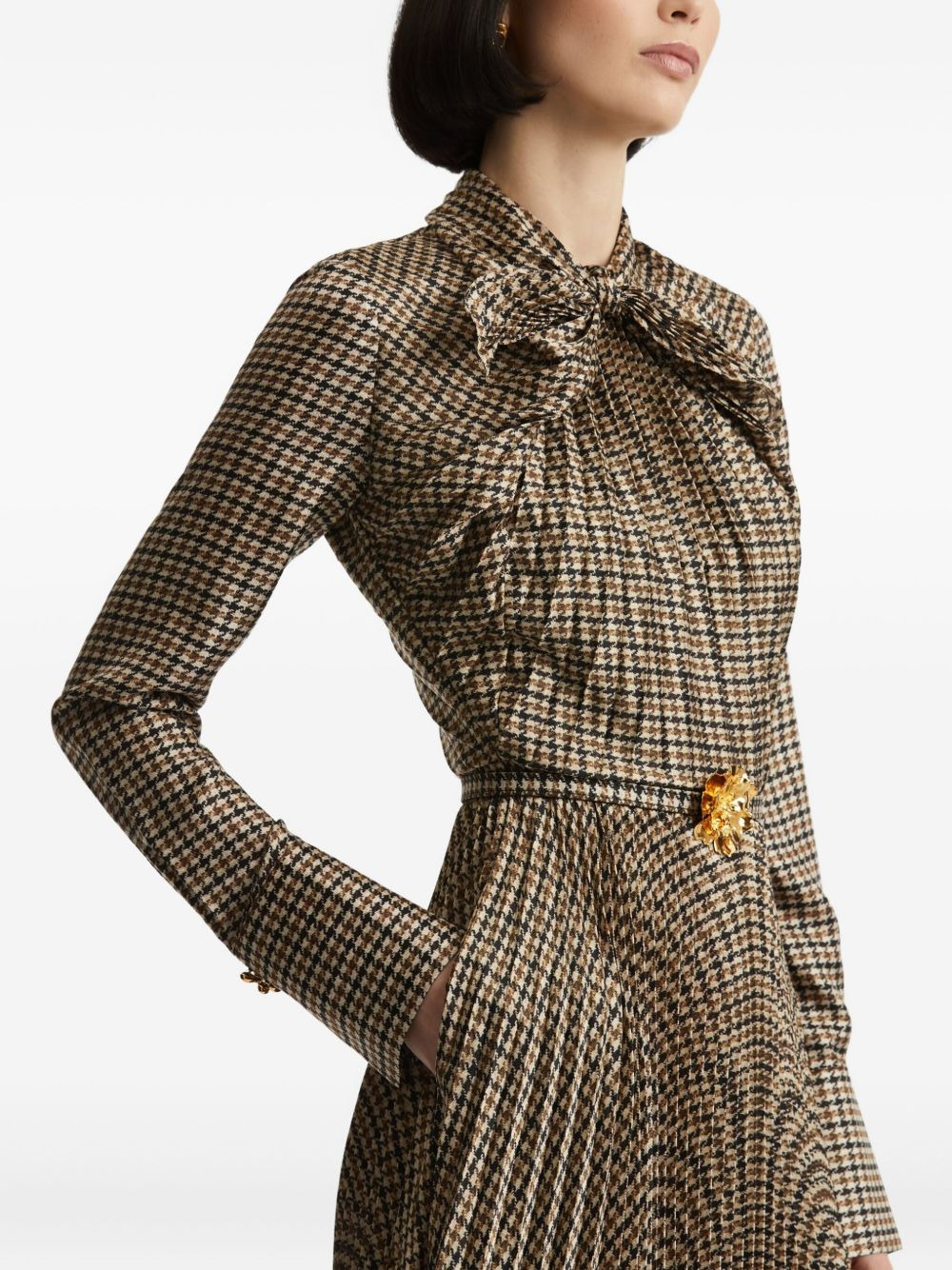 houndstooth pleated midi dress - 5