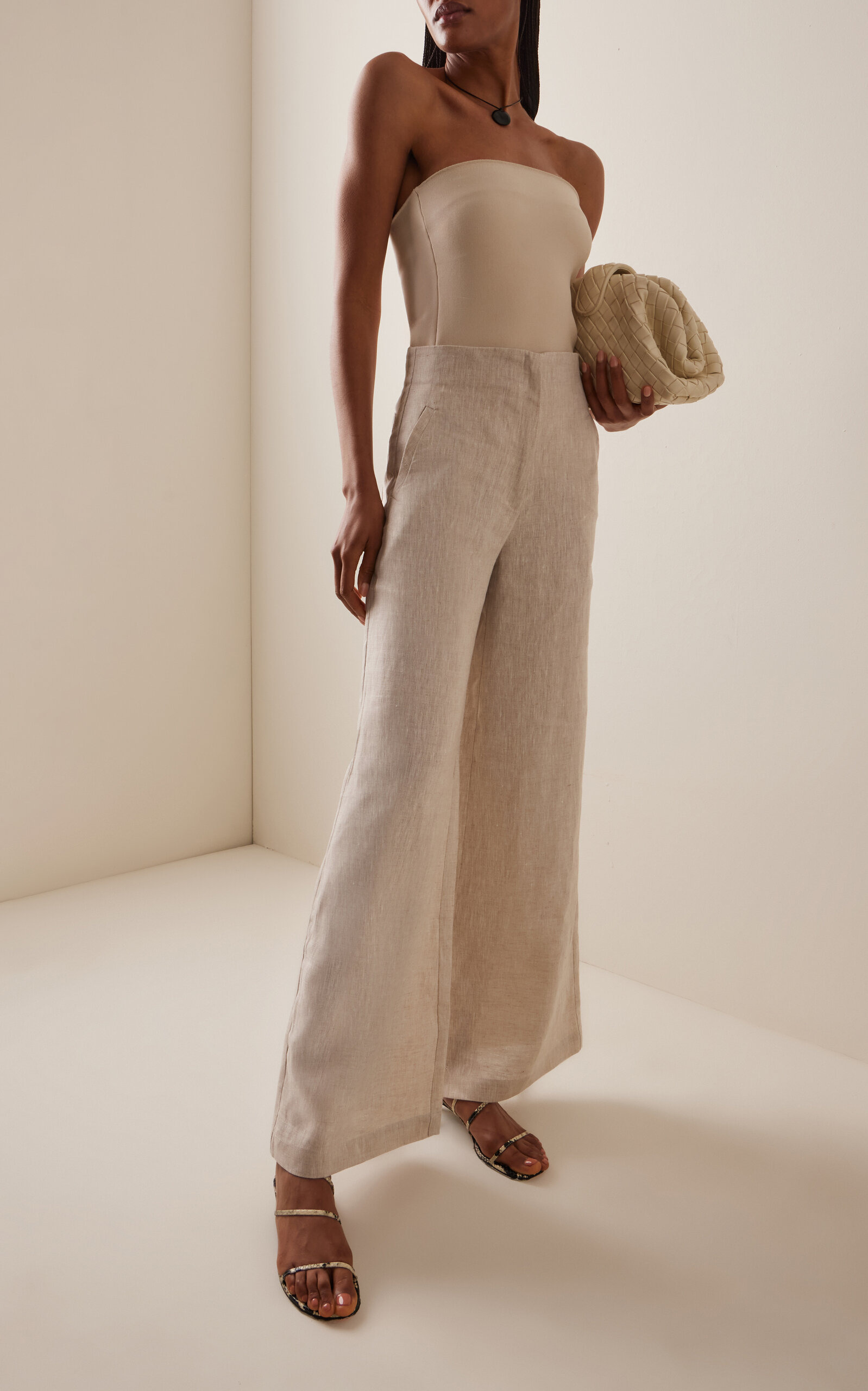 Me Hablas Linen Wide-Leg Pants khaki - 2