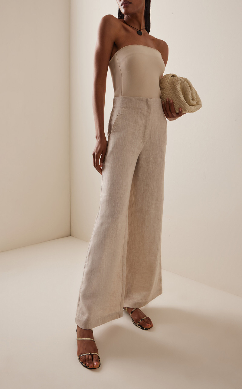 ANDRES OTALORA Me Hablas Linen Wide-Leg Pants khaki outlook