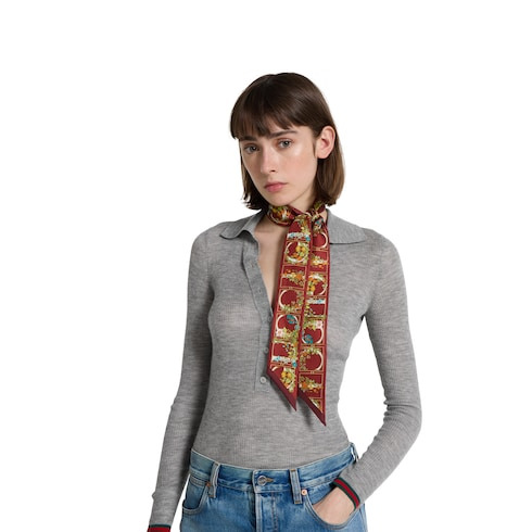 Printed silk twill neck bow - 3