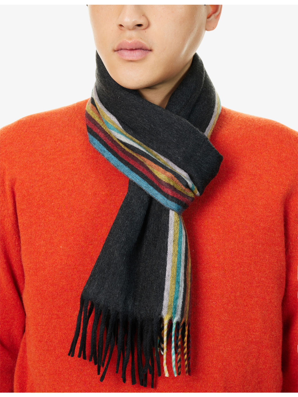 Fringed Striped Cashmere Scarf - 2