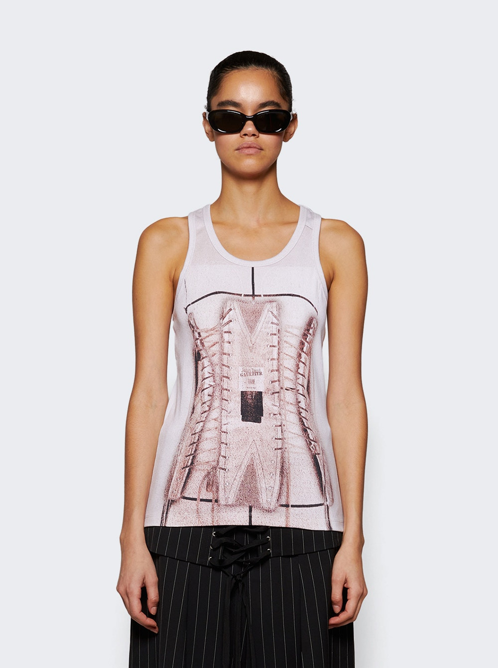 Cotton Ribbed Corset Trompe-l’Œil Tank Top Dusty Pink - 2