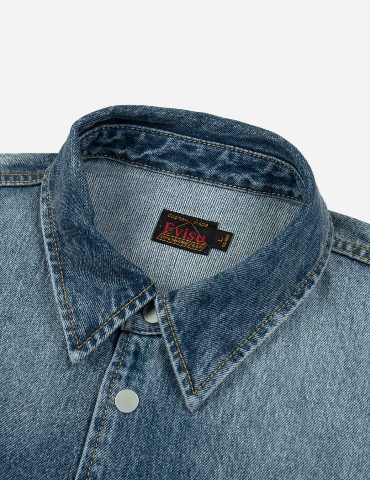 SEAGULL AND LOGO APPLIQUÉ EMBROIDERY BOXY DENIM SHORT-SLEEVES SHIRT - 9
