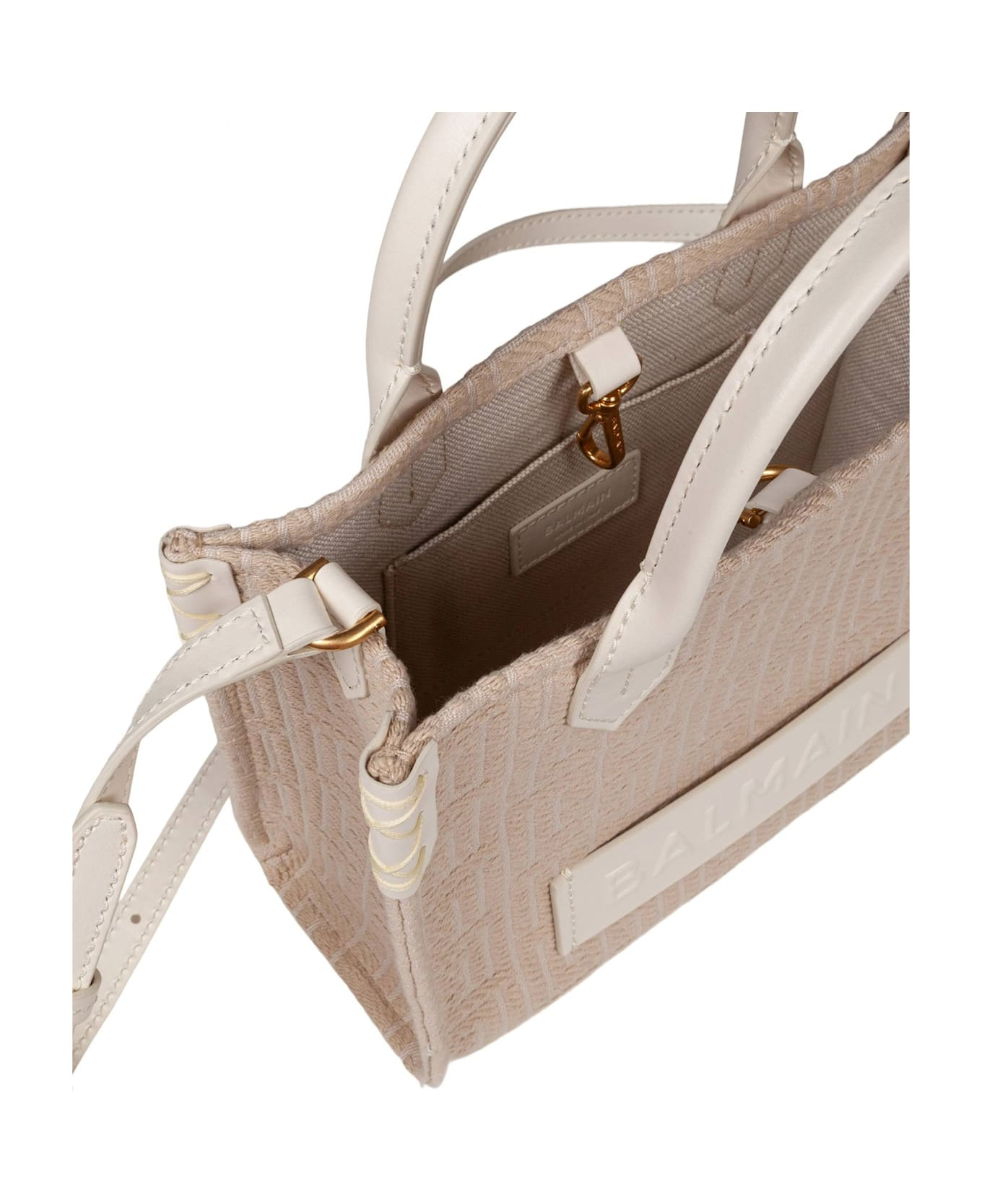Balmain Small B-army Jacquard Canvas Tote Bag, Natural Color - 4