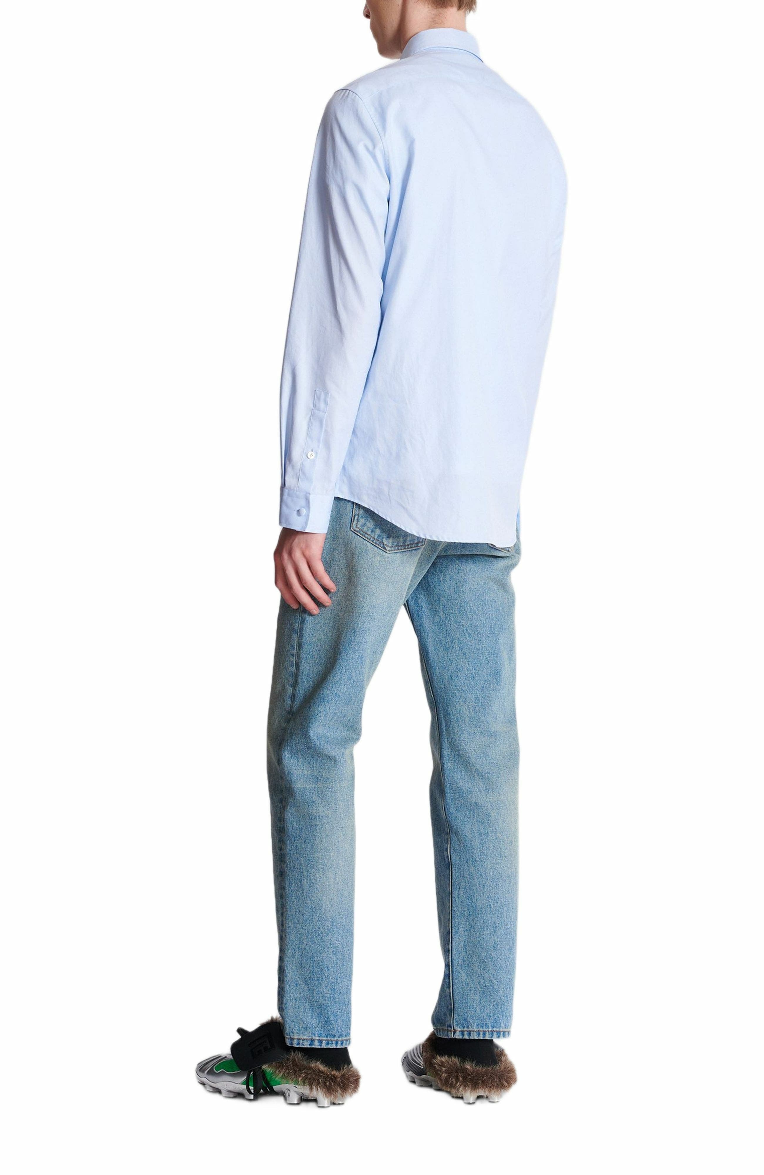 Balmain Écusson embroidered cotton shirt in Blue at Nordstrom - 4