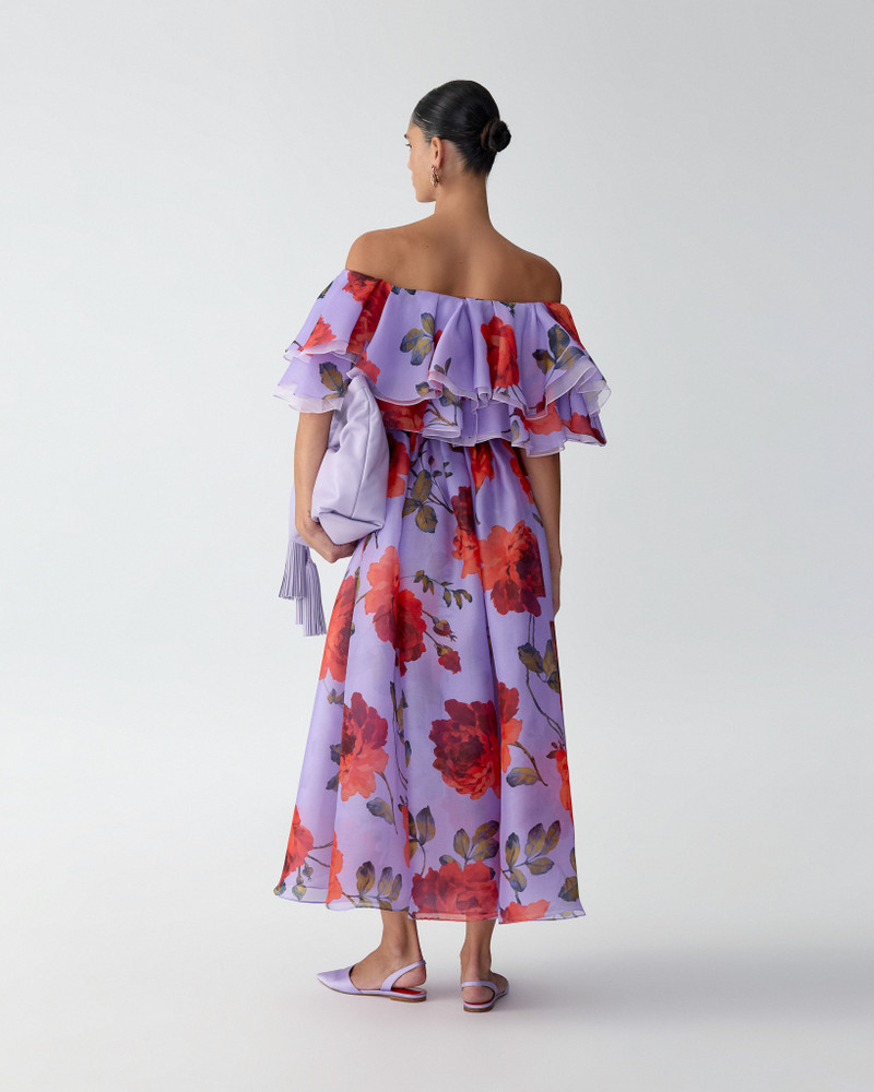 Rose-Print Organza Dress with Ruffles 3