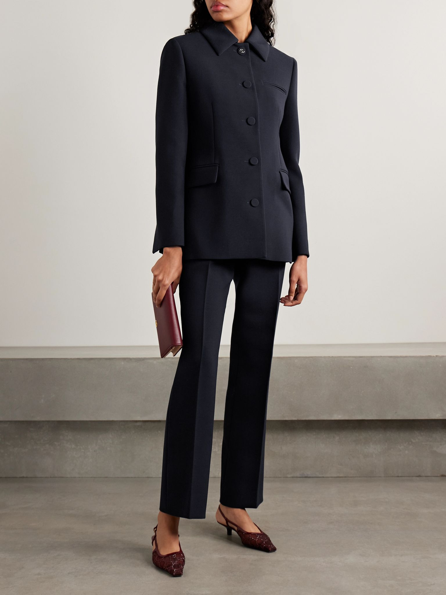 Wool-crepe flared pants Navy - 2