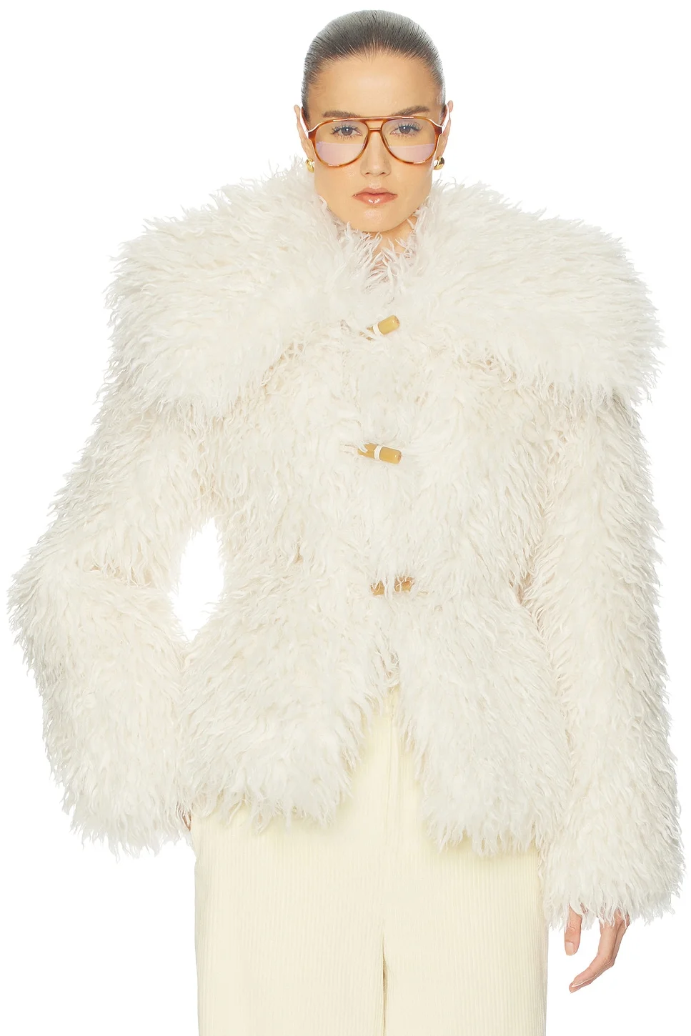 Dramatic Collar Faux Shearling Jacket - 1