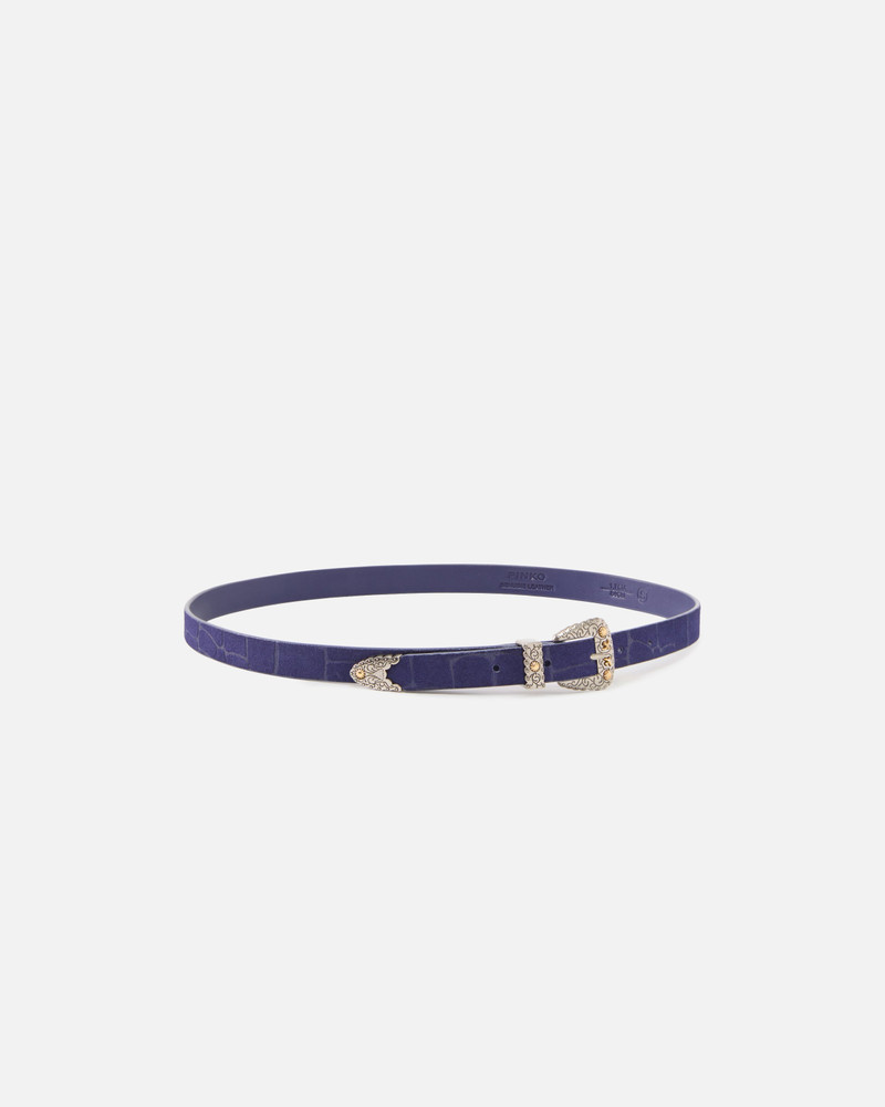 PINKO CROCODILE-PRINT LEATHER BELT WITH TEXAN BUCKLE, 1.7 CM outlook