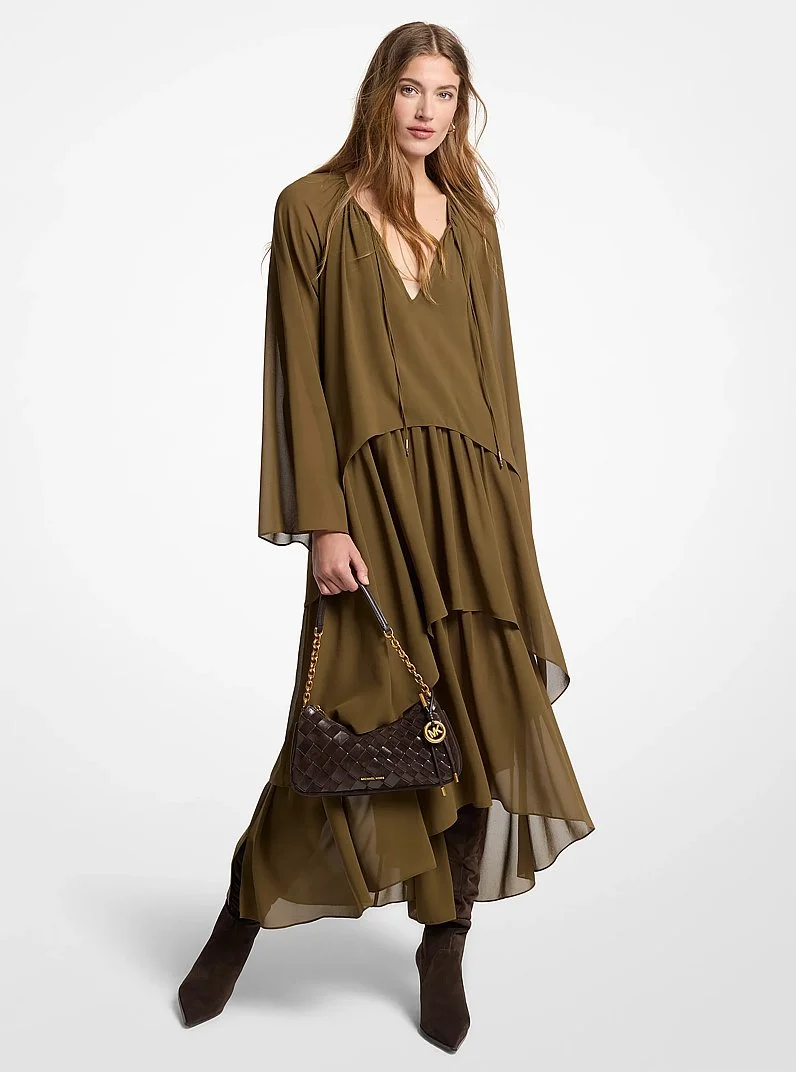 Ruffled Georgette High-Low Maxi Dress - 1