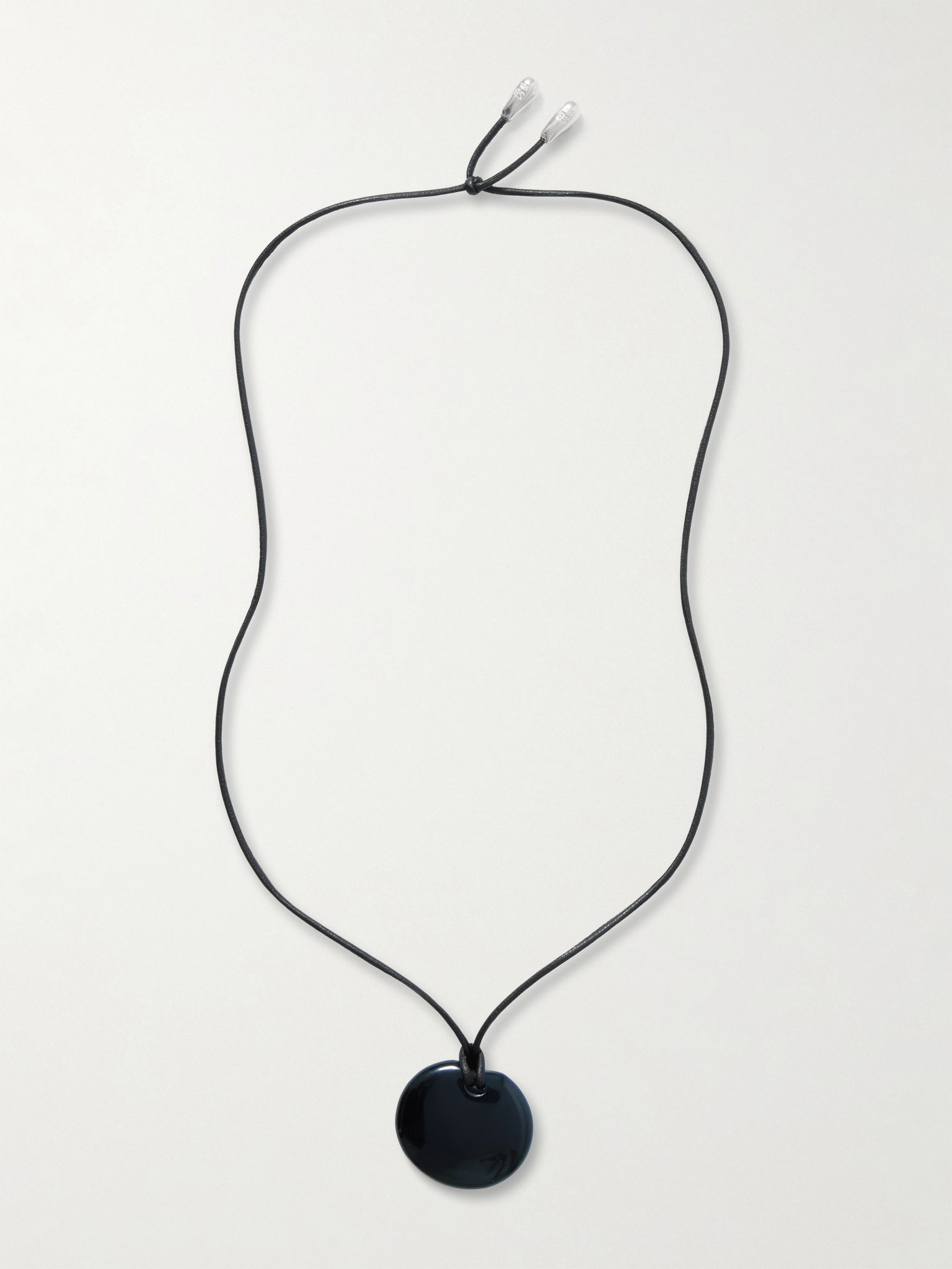 Small Full Moon silver, cord and onyx necklace Black - 1