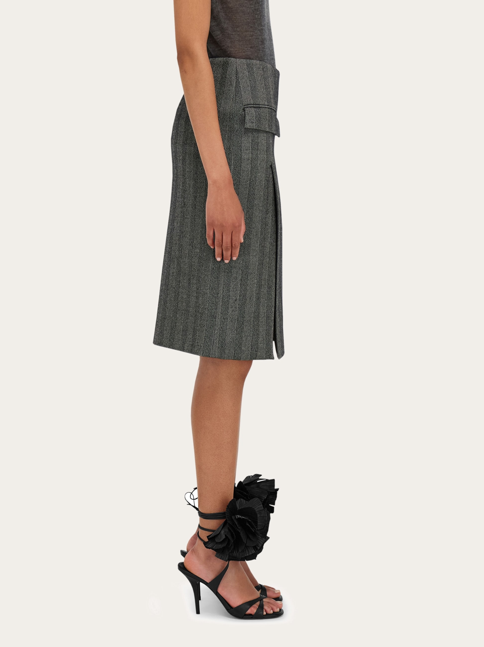 Chenille pencil skirt with double slit - 3