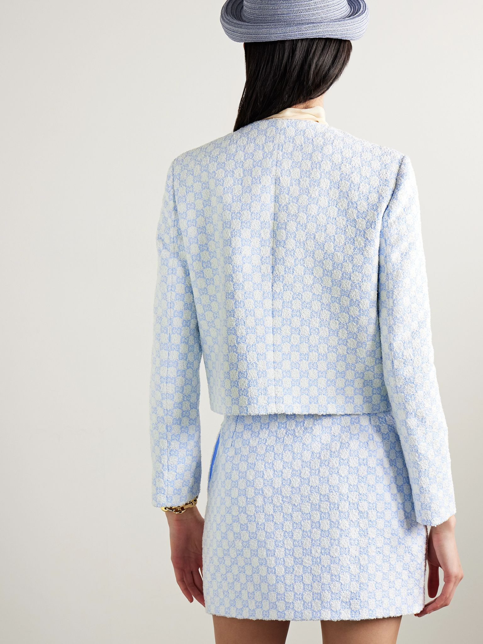 Cropped jacquard-knit cotton-blend bouclé-tweed jacket White - 4