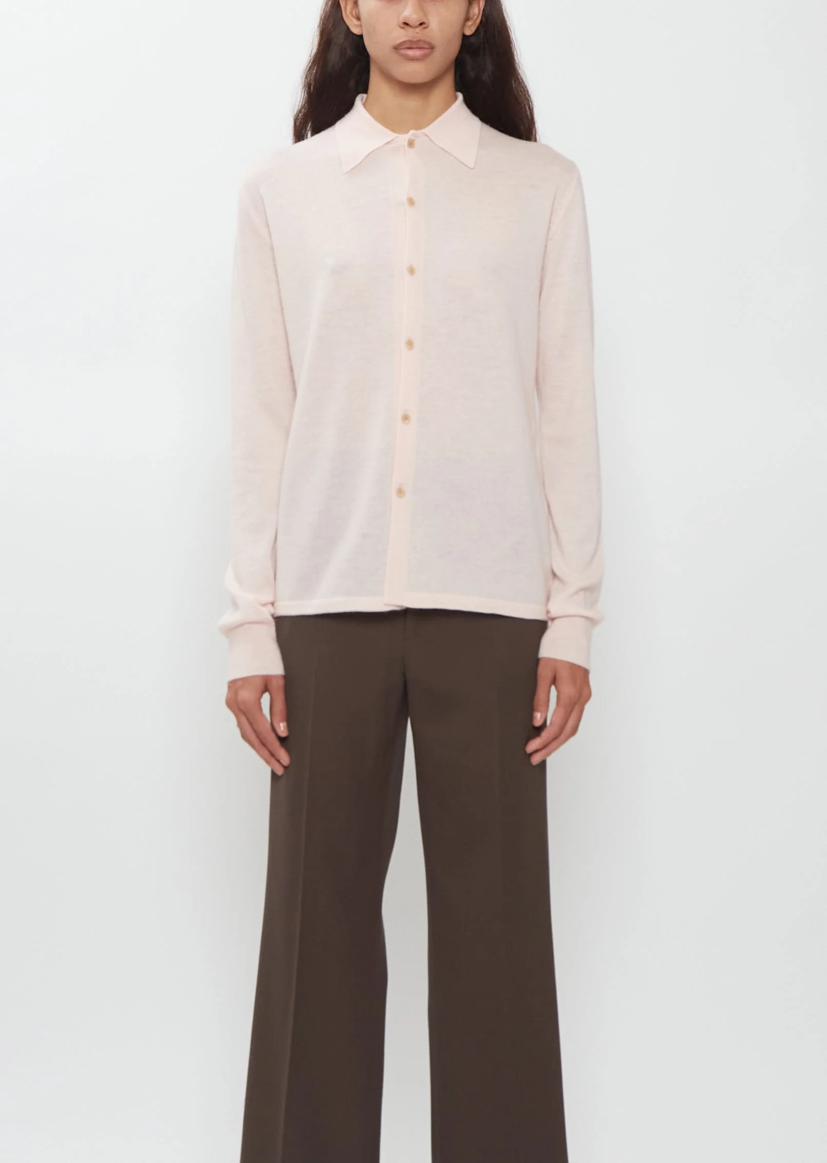 High Gauge Cashmere Shirt Cardigan — Light Pink - 1