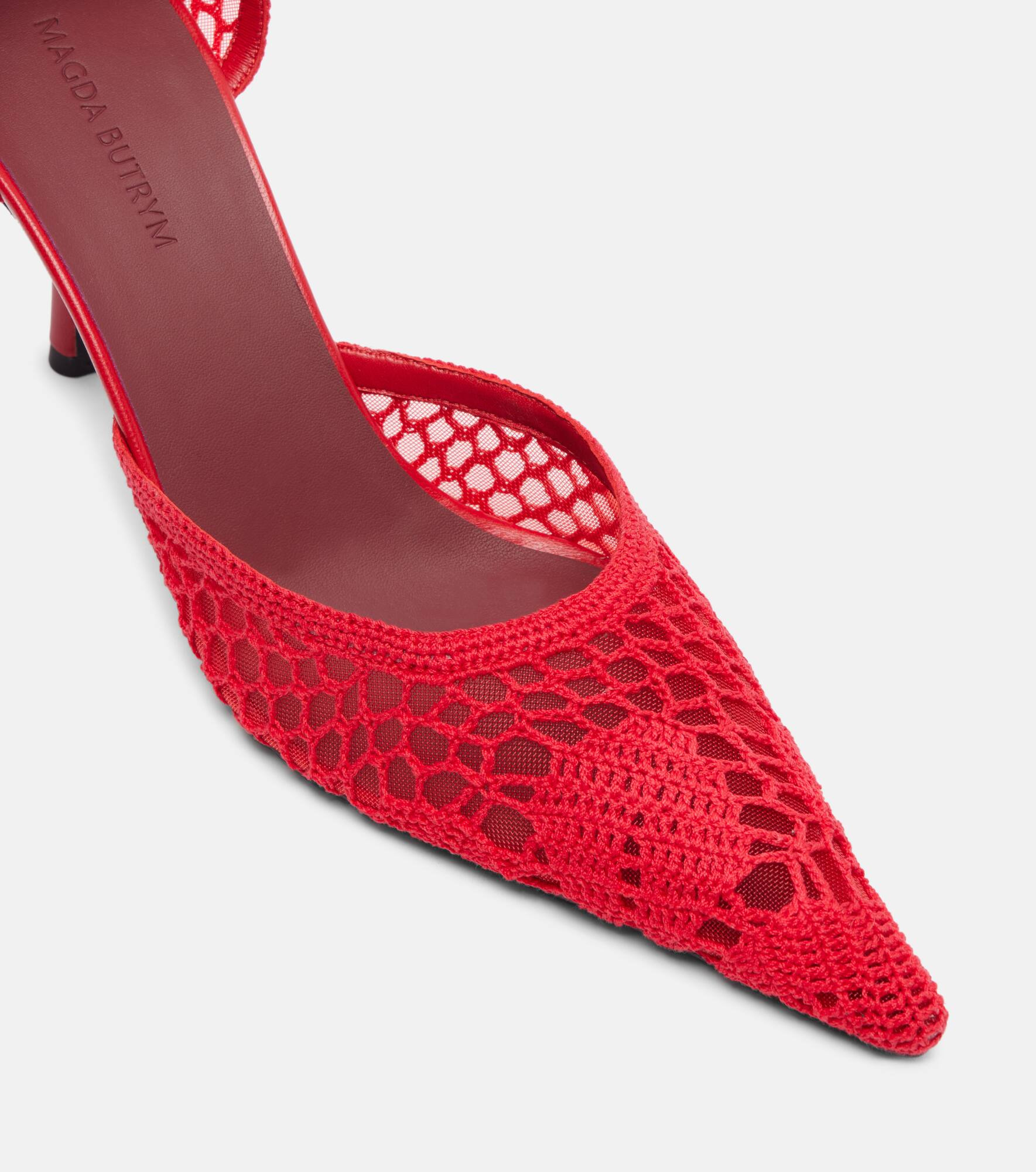 Crochet leather-trimmed pumps - 5