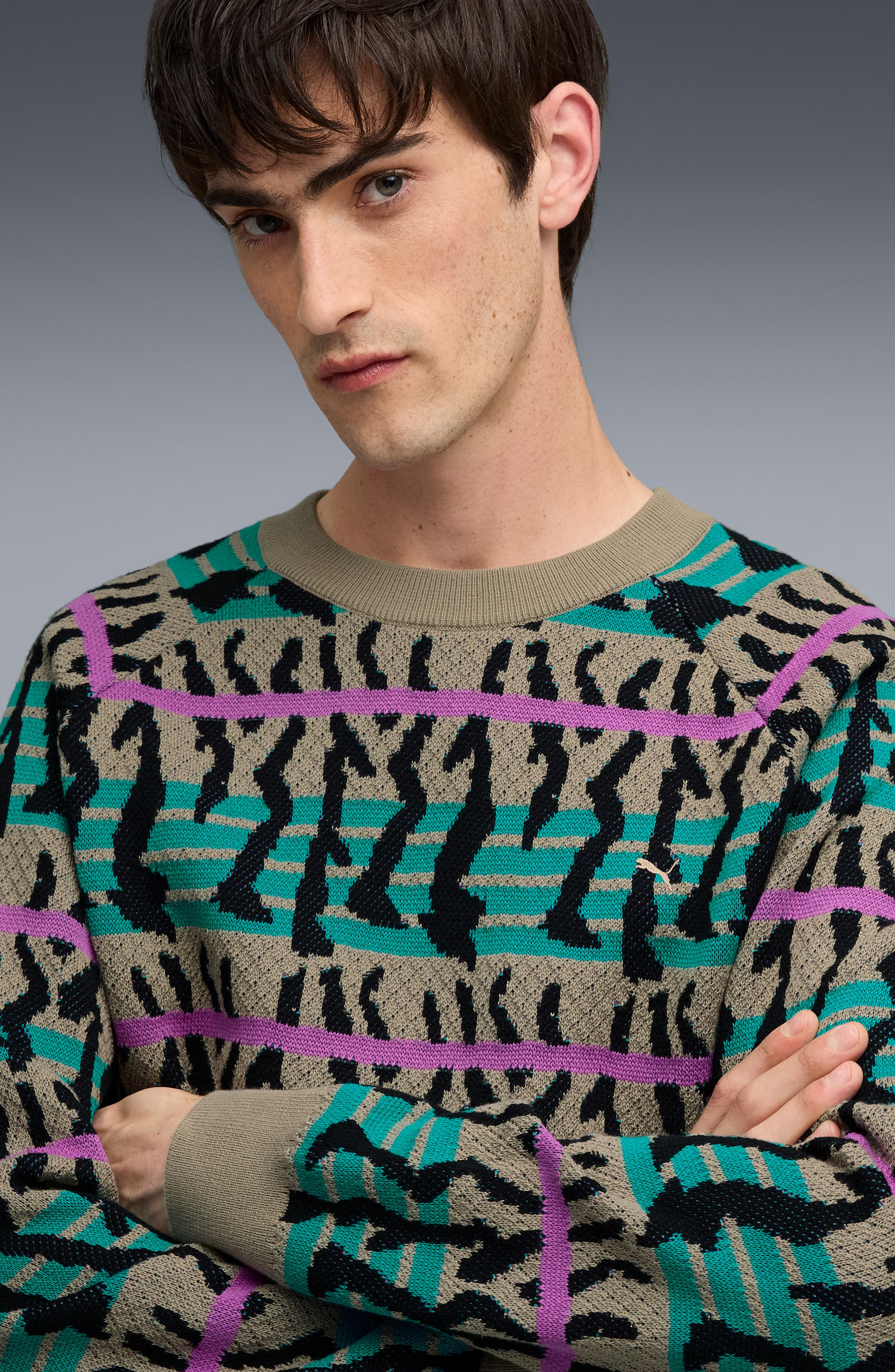 PUMA Special Items Jacquard Crewneck Sweater in Ice Coffee at Nordstrom - 3
