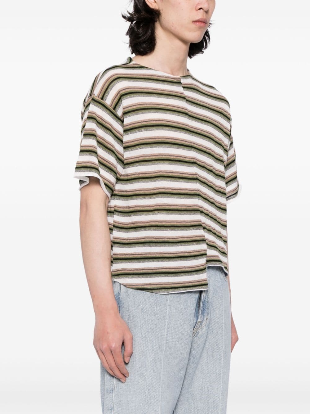 patchwork striped T-shirt - 4