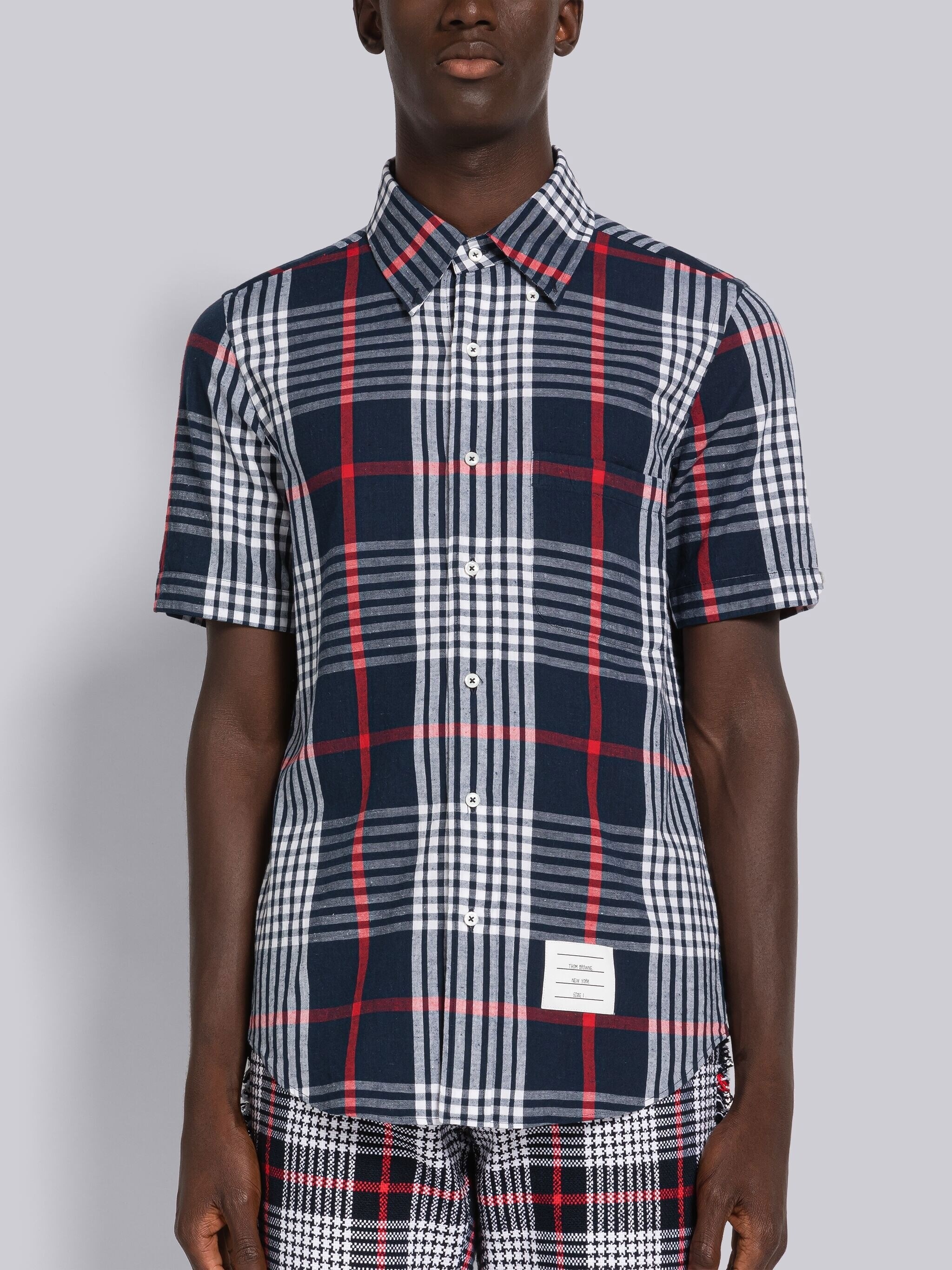 HAIRLINE CHECK MADRAS STRAIGHT FIT SHORT SLEEVE SHIRT - 3