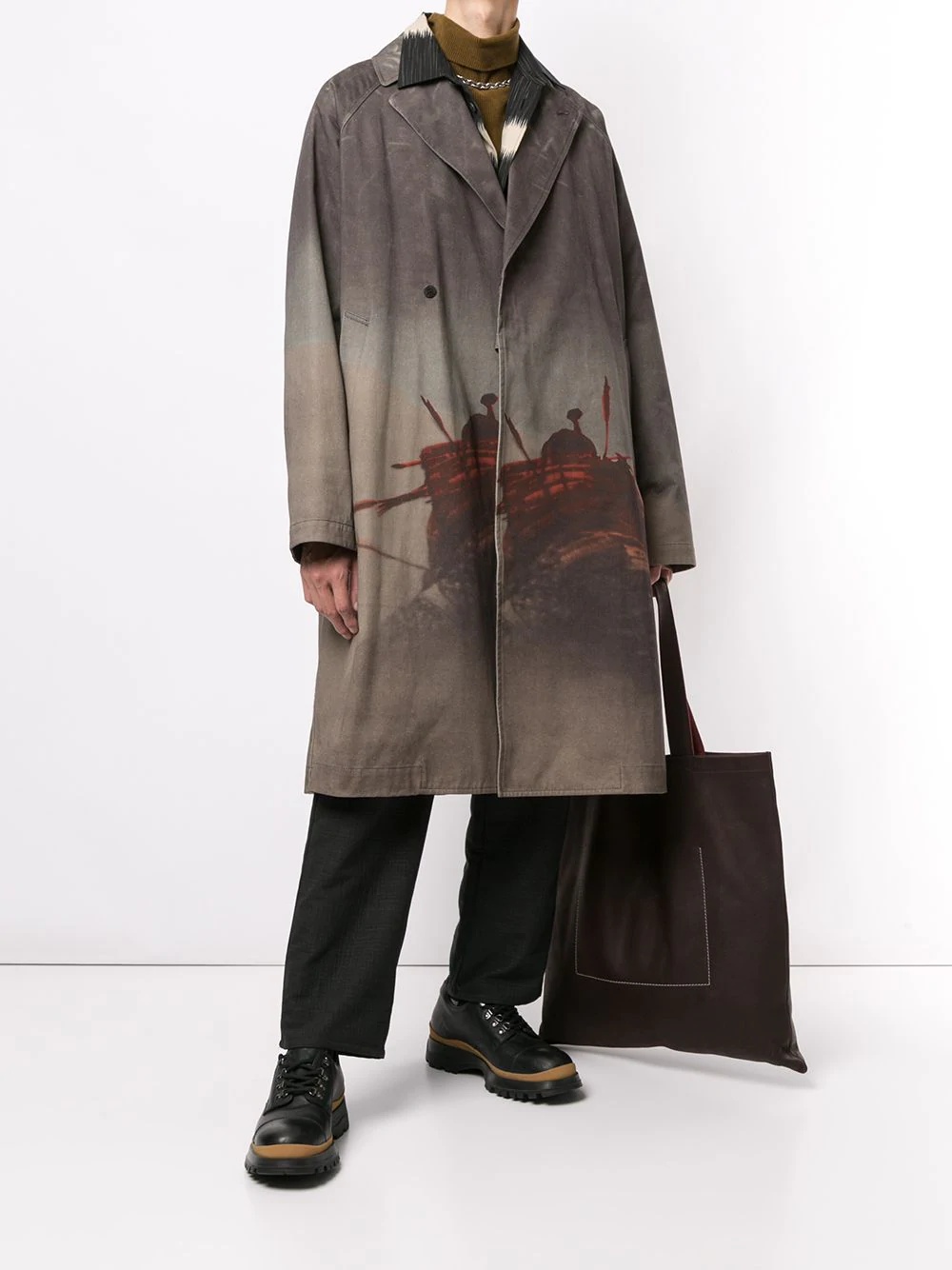 graphic print oversized trench coat - 2